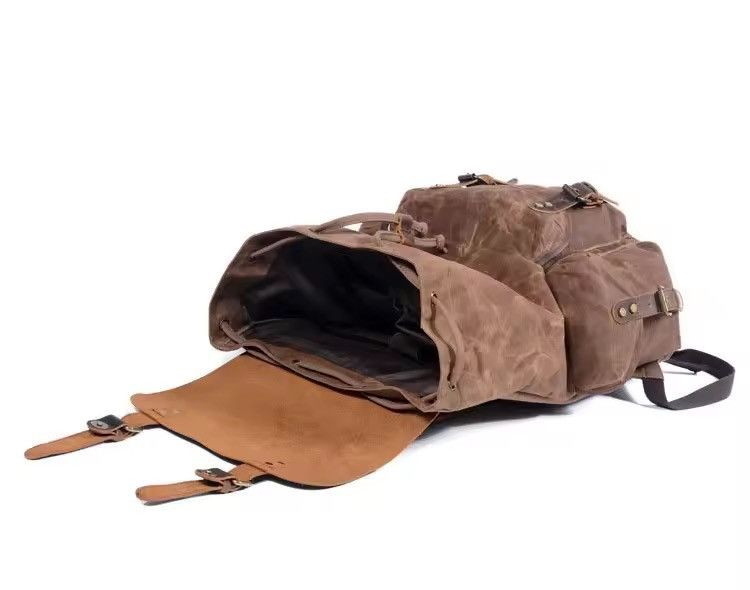 Japanese Brand Vintage Leather And Wax Canvas Backpack Size ONE SIZE - 4 Thumbnail
