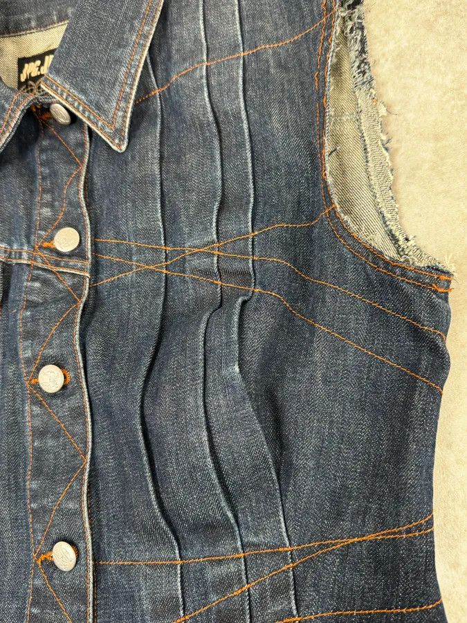 Jean Paul Gaultier 2000s Jean Paul Gaultier Blue Elastic Sleeveless Vest Denim Jacket Size S / US 4 / IT 40 - 9 Thumbnail