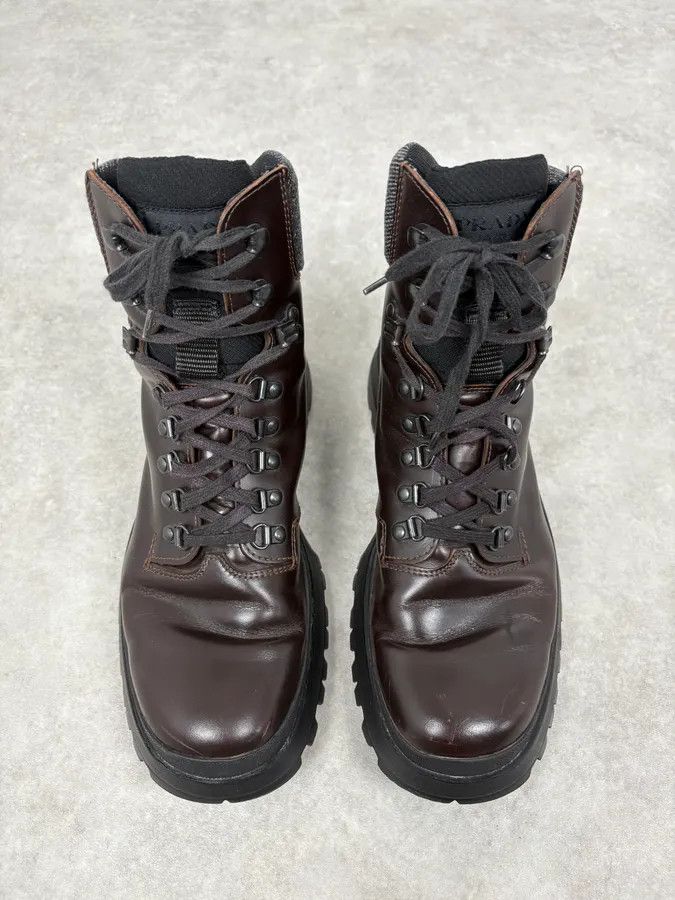 Prada 2000s Prada Brown High Leather Chunky Vibram Sole Boots Size US 10 / EU 43 - 2 Thumbnail