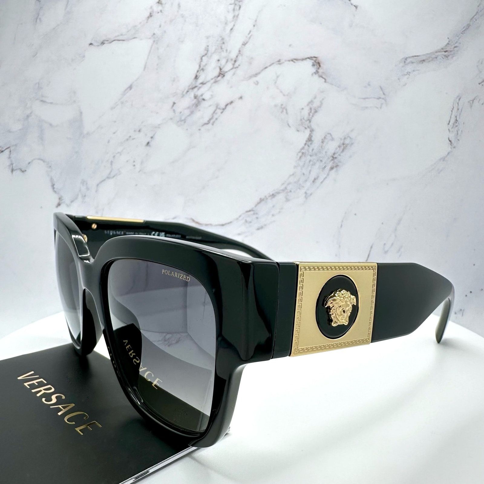 Versace New VERSACE Sunglasses Polarized Black Gold Medusa Square Size ONE SIZE - 21 Thumbnail