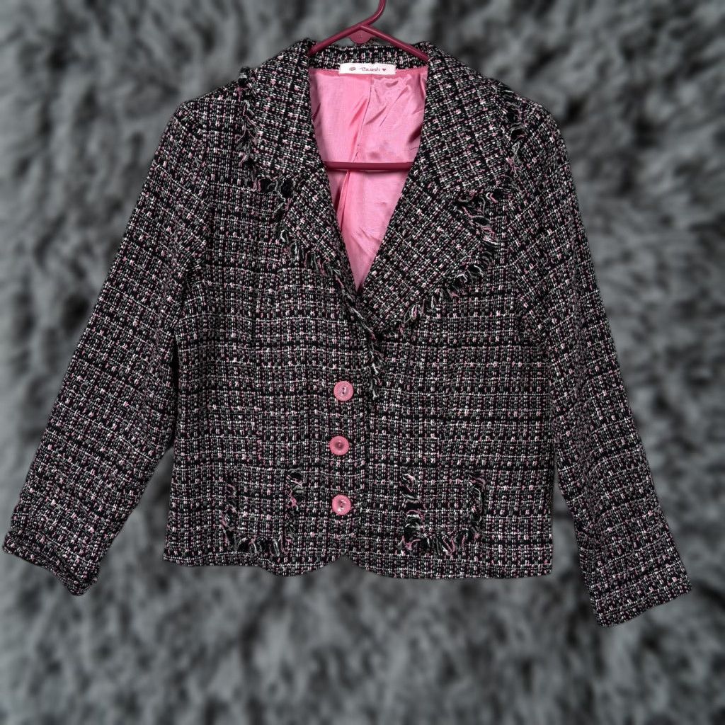 Vintage VINTAGE Blush Skirt Suit Set 11/12 Pink Tweed Coquette Academia Preppy 90s Ladies Womens Girls Teens Fashion Size 32" / US 10 / IT 46 - 1 Thumbnail