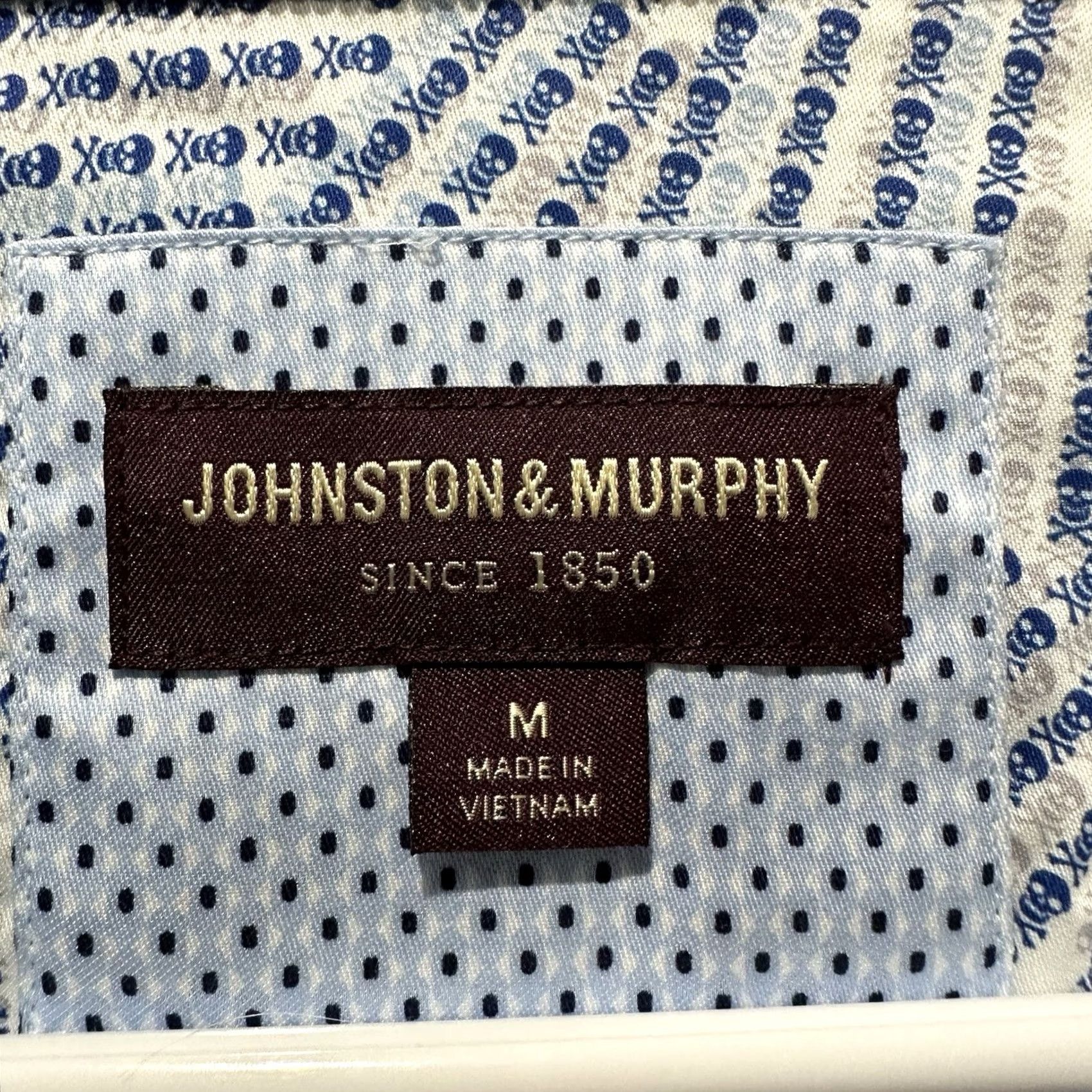 Johnston & Murphy Johnston & Murphy Shirt Men Medium Blue/Gray Skull Print Button Down Flip Cuff EUC Size US M / EU 48-50 / 2 - 6 Thumbnail