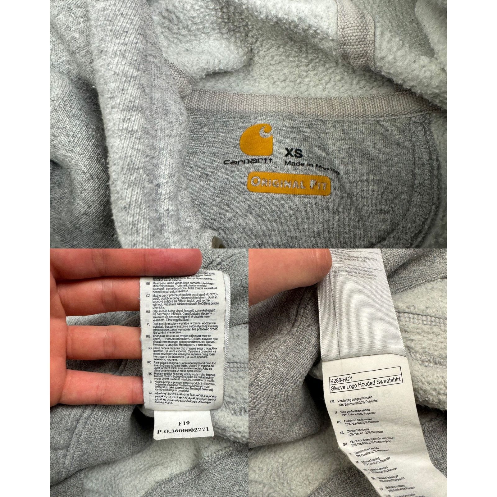 Carhartt Carhartt Men Gray Original Fit Sleeve Logo Hooded Sweatshirt Size US XS / EU 42 / 0 - 3 Thumbnail