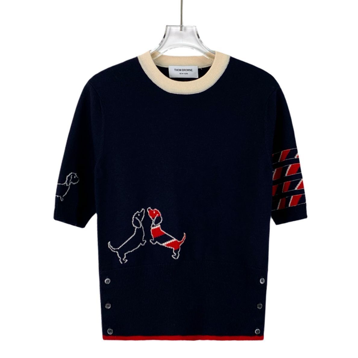 Thom Browne Thom Browne Navy Blue Wool Short-Sleeved Sweater With Puppy Size XS / US 0-2 / IT 36-38 - 1 Thumbnail
