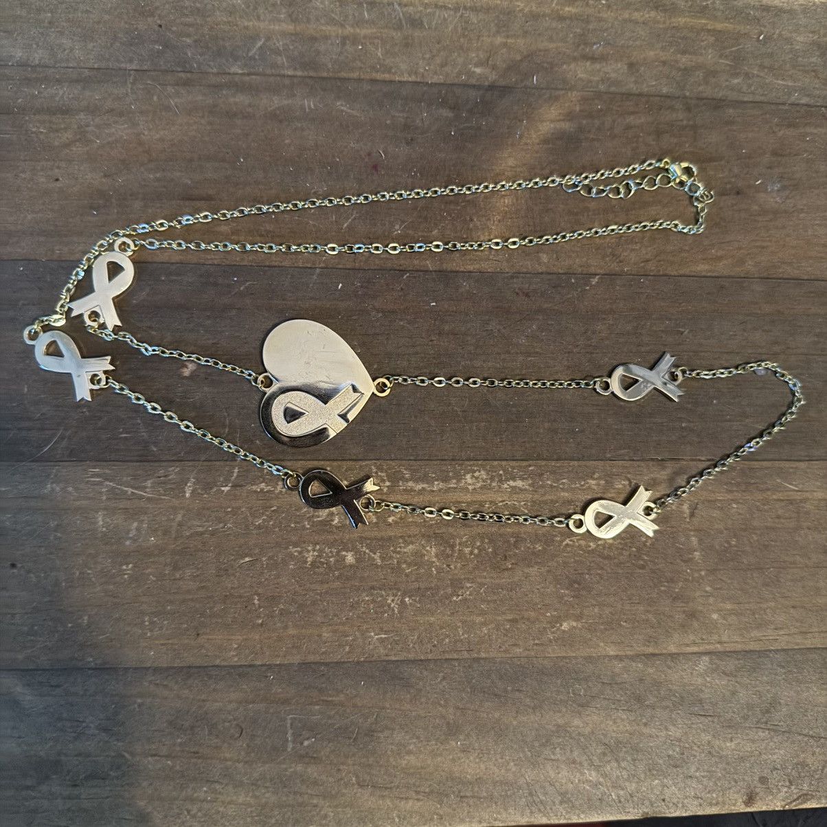 Other Long gold tone cancer ribbon awareness necklace Size ONE SIZE - 2 Thumbnail