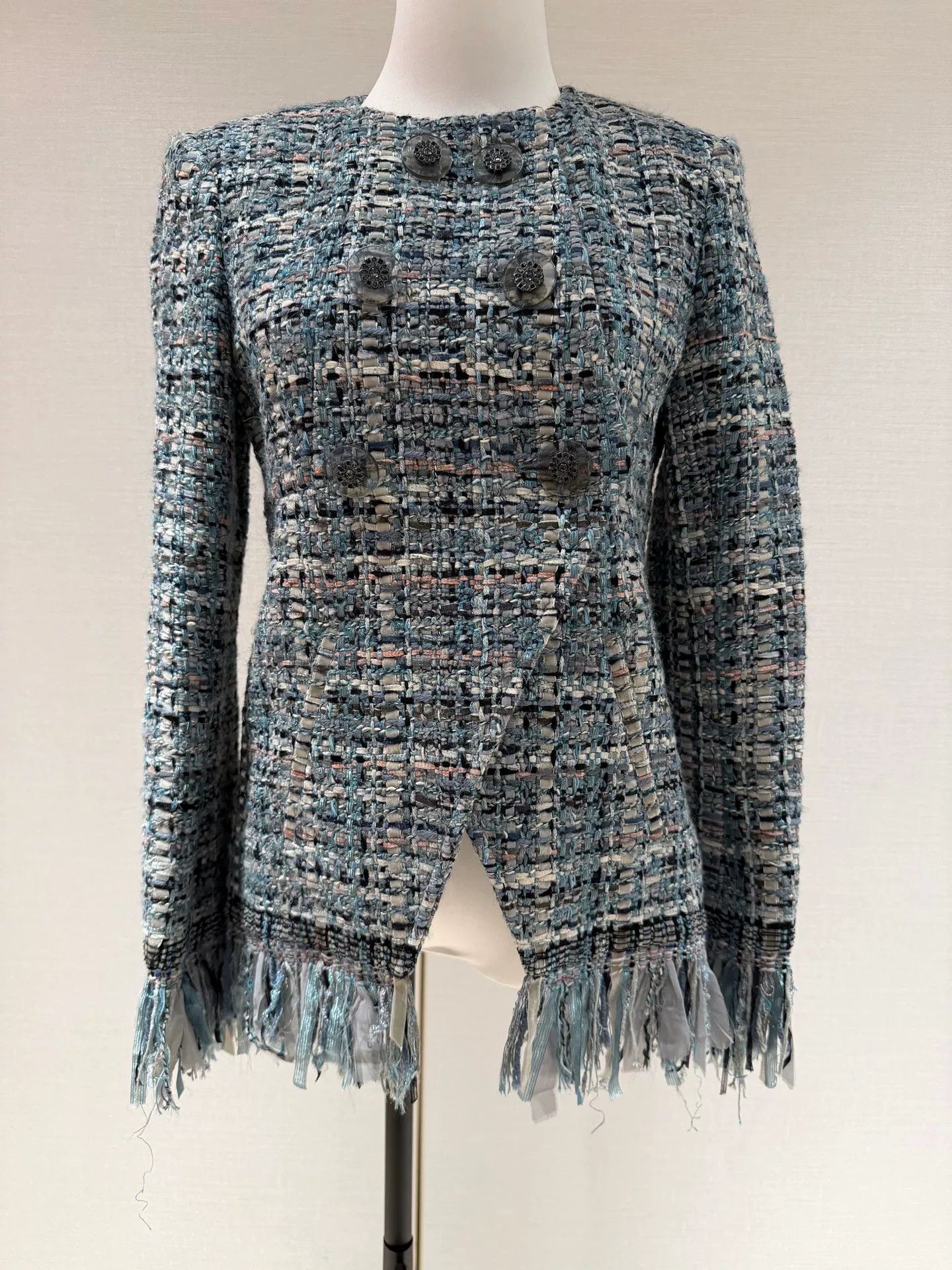 Chanel Chanel Blue Tweed Fringe Jacket 36 Size US S / EU 44-46 / 1 - 1 Thumbnail