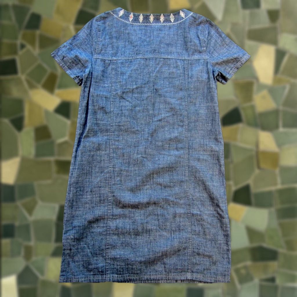 J.Crew VINTAGE J.Crew 100% Cotton Blue Embroidered Short Sleeve V-Neck Tunic Shift Dress XS Size 26" / US 2 / IT 38 - 1 Thumbnail