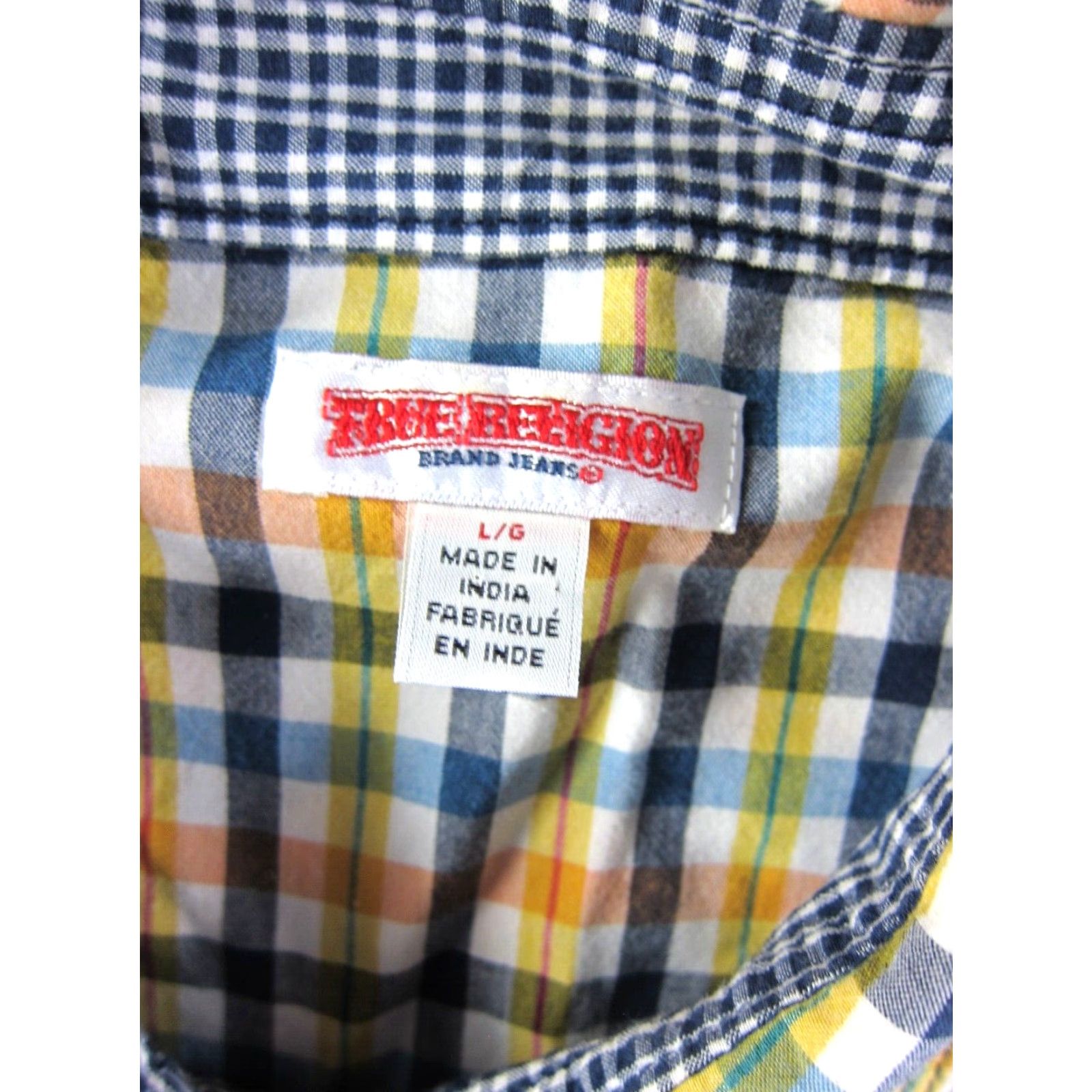True Religion TRUE RELIGION Shirt Plaid Button-Up Short Sleeve Cotton Men L Blue Yellow Pink" Size US L / EU 52-54 / 3 - 3 Thumbnail