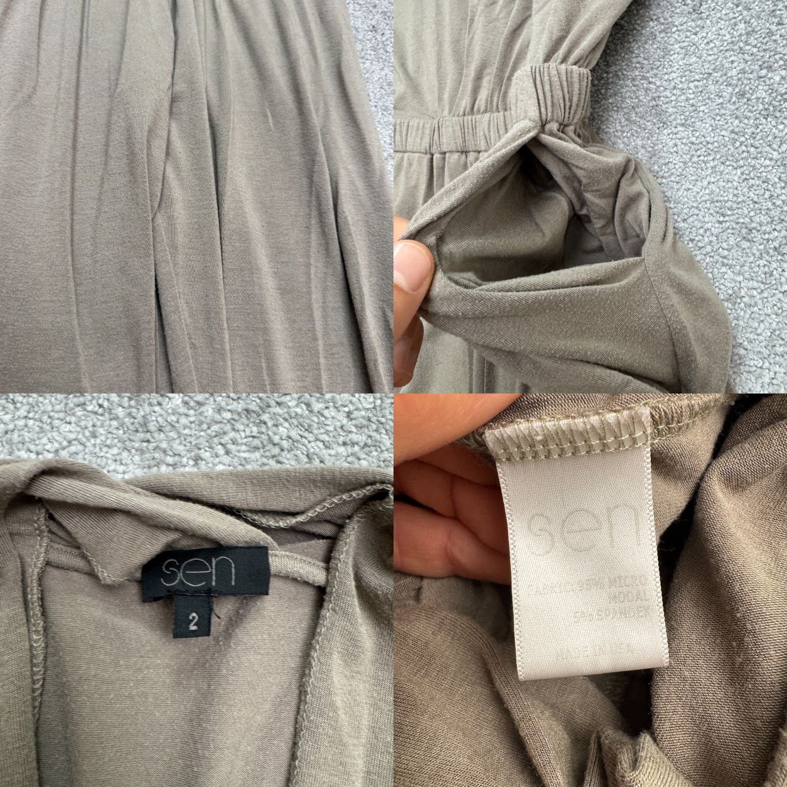 Vintage SEN One-Piece Jumpsuit Womens M Taupe Brown V-Neck Sleeveless Stretch Casual Size 32" / US 10 / IT 46 - 8 Thumbnail
