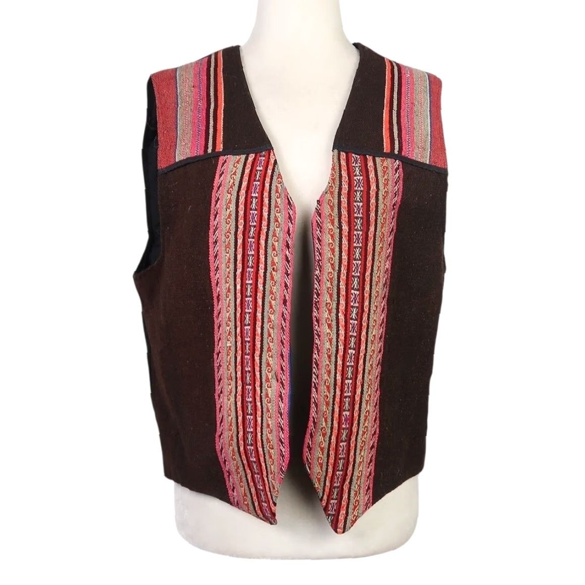 Pinko VINTAGE Tesoros del Inca Alpaca Wool Vest Peru Black Red Pink Woven Stripe Size L / US 10 / IT 46 - 2 Thumbnail