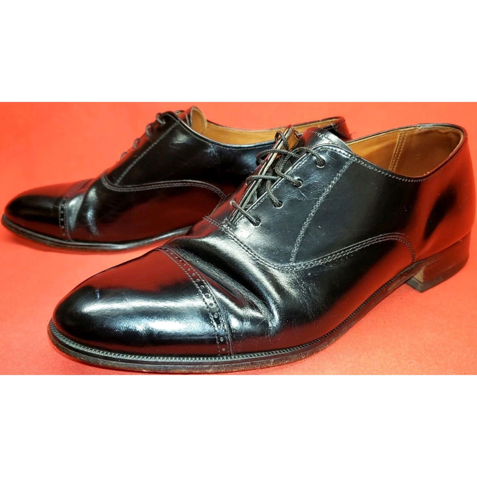 Vintage Bostonian Men's Cap Toe Oxford Black Leather Dress Shoes Size 8M Size ONE SIZE - 4 Thumbnail