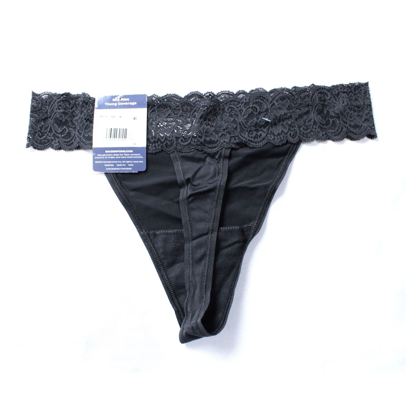 Vintage Maidenform Women's Lightweight Microfiber Lace Thong DH3 Black Medium Size ONE SIZE - 3 Thumbnail