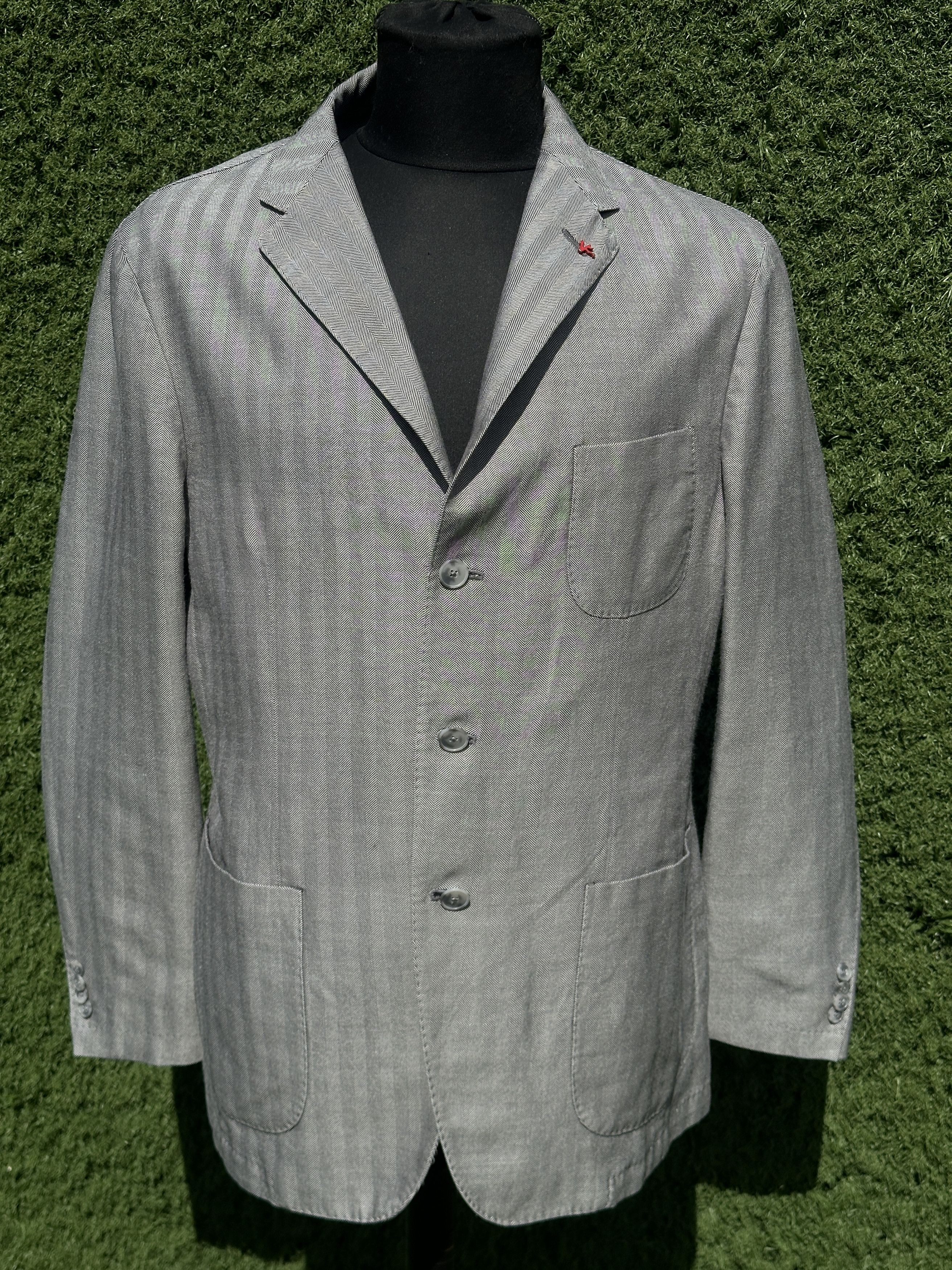 Isaia Isaia Napoli Suit Jacket 52 Gray Wool Linen Sport Coat 3B Size 52R - 6 Thumbnail