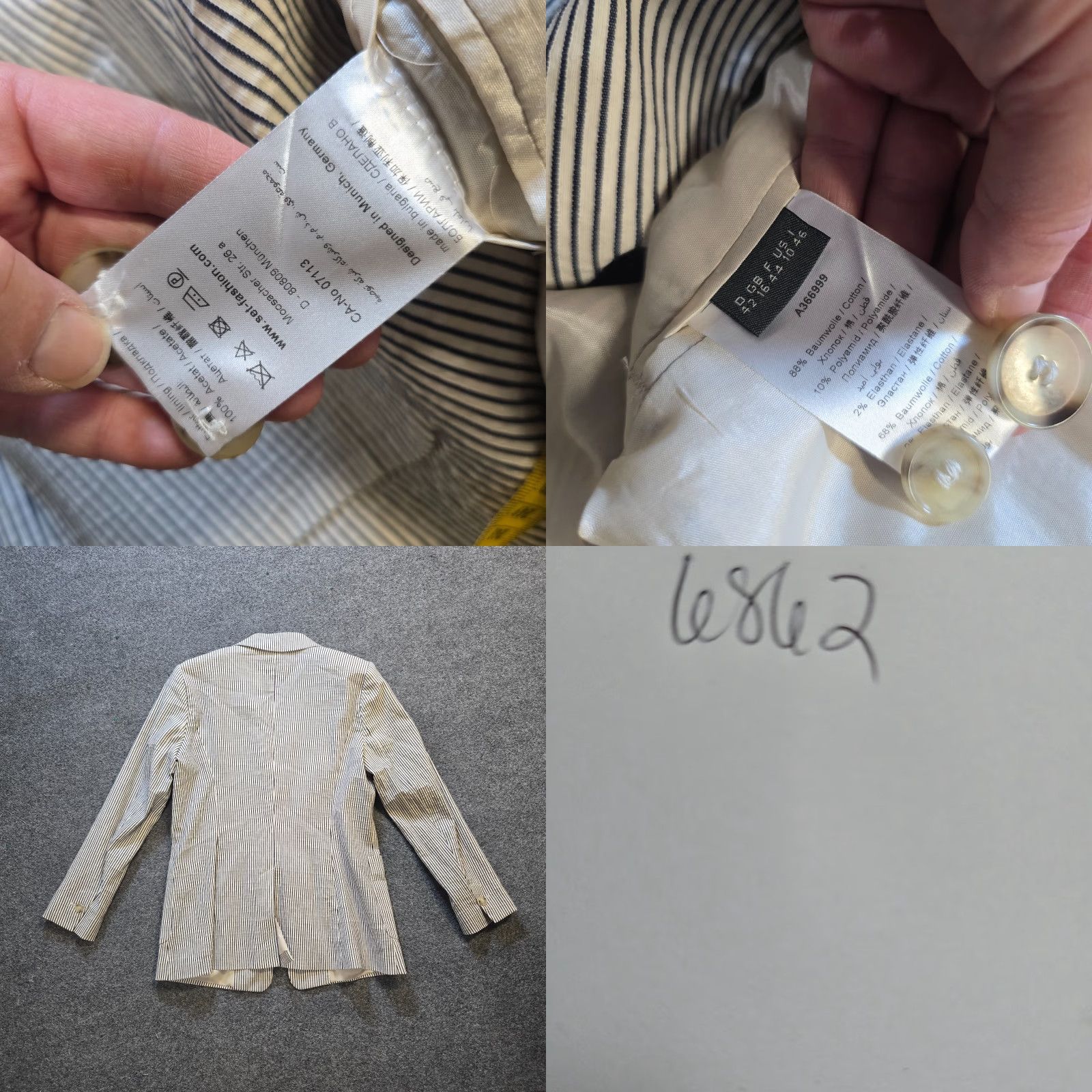 Vintage set Fashion Blazer Women Size 10 White Striped Fitted Textured Quiet Luxury Chic Jacket Button Long Sleeve Blazer Women Mens? Size L / US 10 / IT 46 - 8 Thumbnail