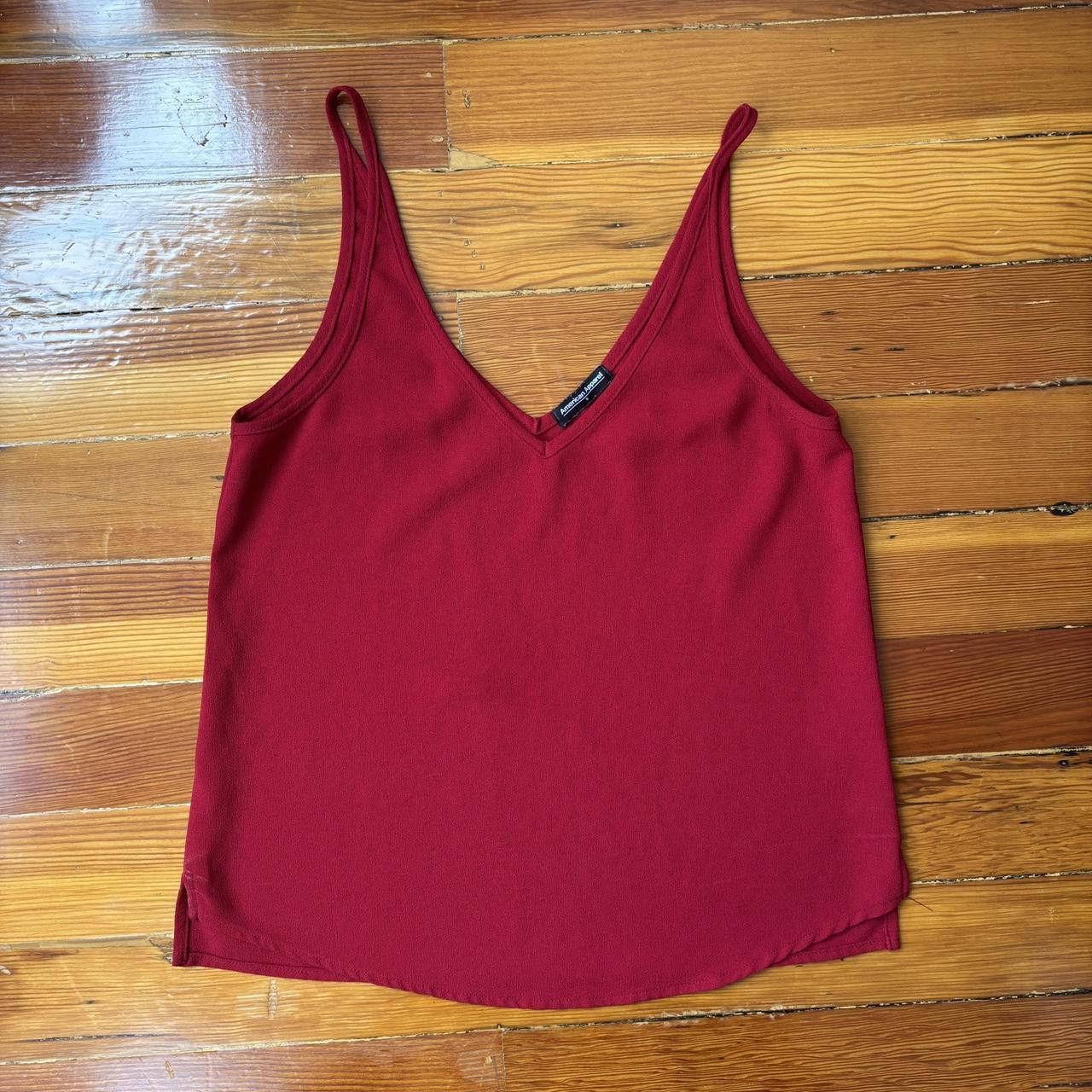 American Apparel Indie Sleaze Crepe Red Deep V Tank Top Made in USA Size S / US 4 / IT 40 - 1 Thumbnail