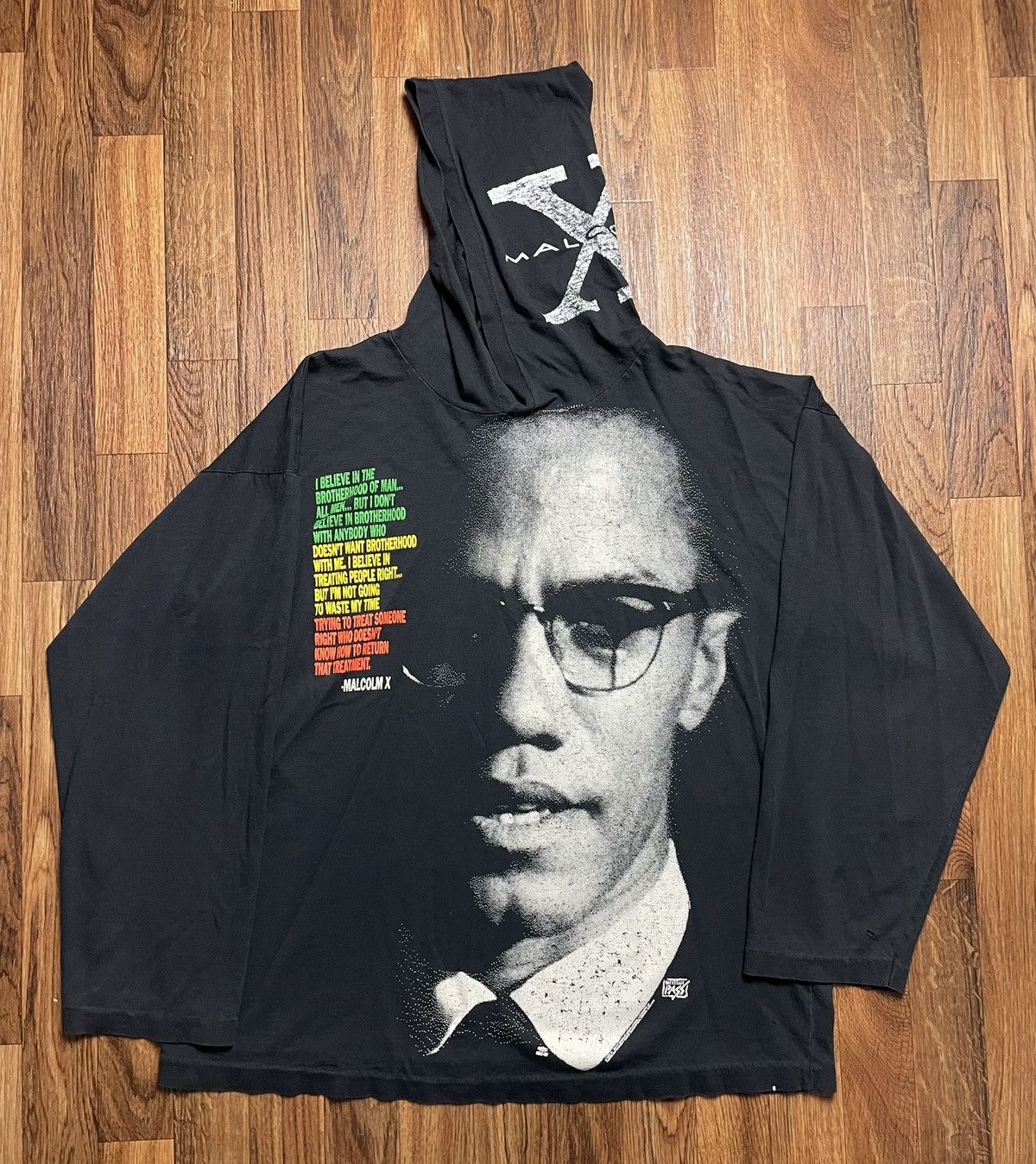 Vintage Vintage Malcom X Shirt Longsleeve Hood Large Black 1992 Size US L / EU 52-54 / 3 - 1 Thumbnail