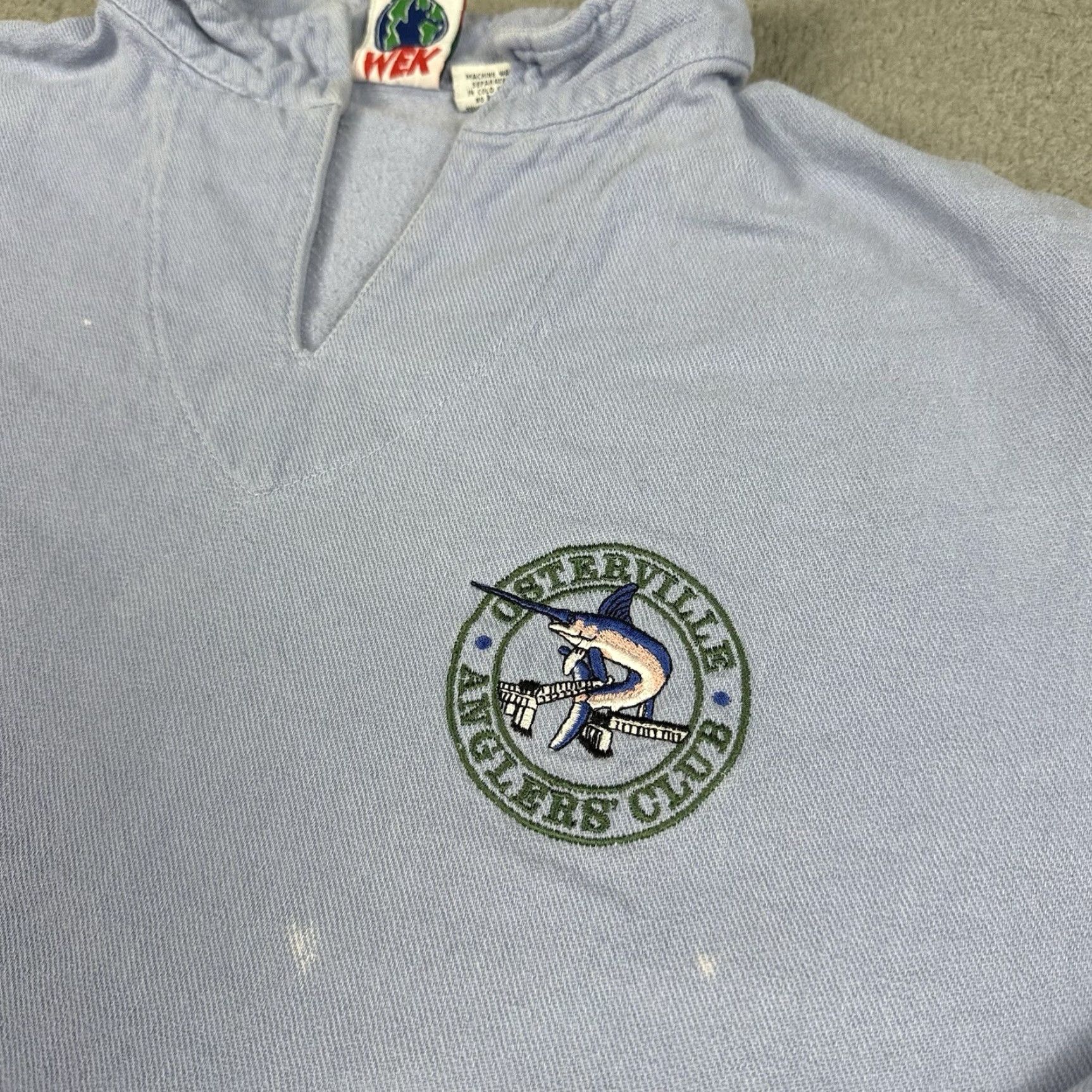 Vintage VINTAGE WEK Sweatshirt Mens M Blue USA Anglers Club 80s 90s Nautical Marine Outdoor Fishing Pattern Embroidered Pullover Mock Neck All Seasons Size US M / EU 48-50 / 2 - 3 Thumbnail