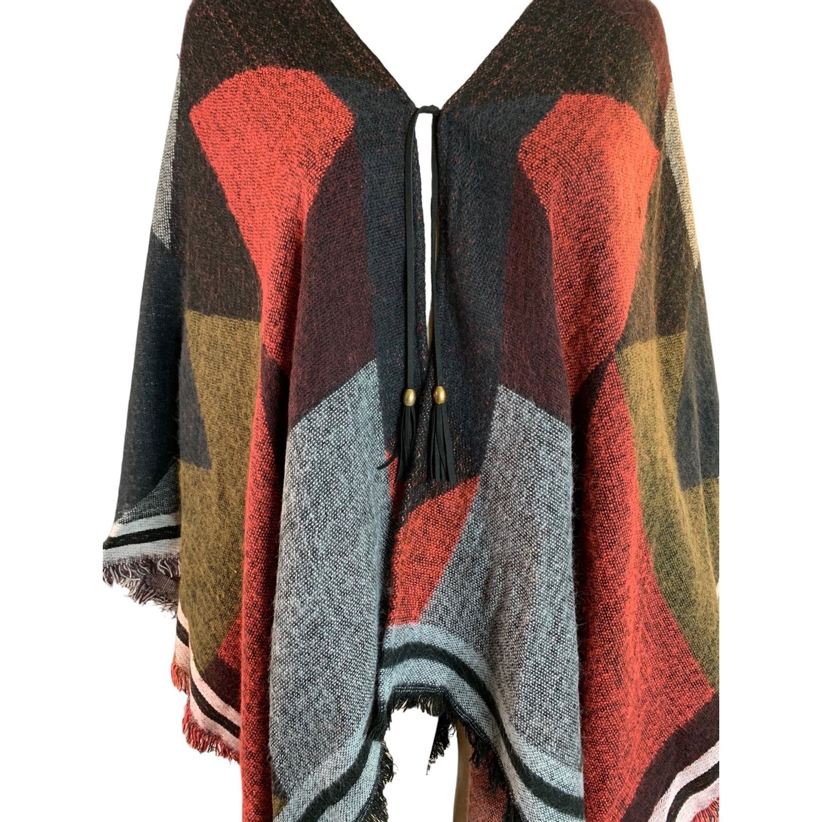 Other Marc New York Poncho Buffalo Plaid Cardigan Tassel & Fringes Size ONE SIZE - 4 Thumbnail