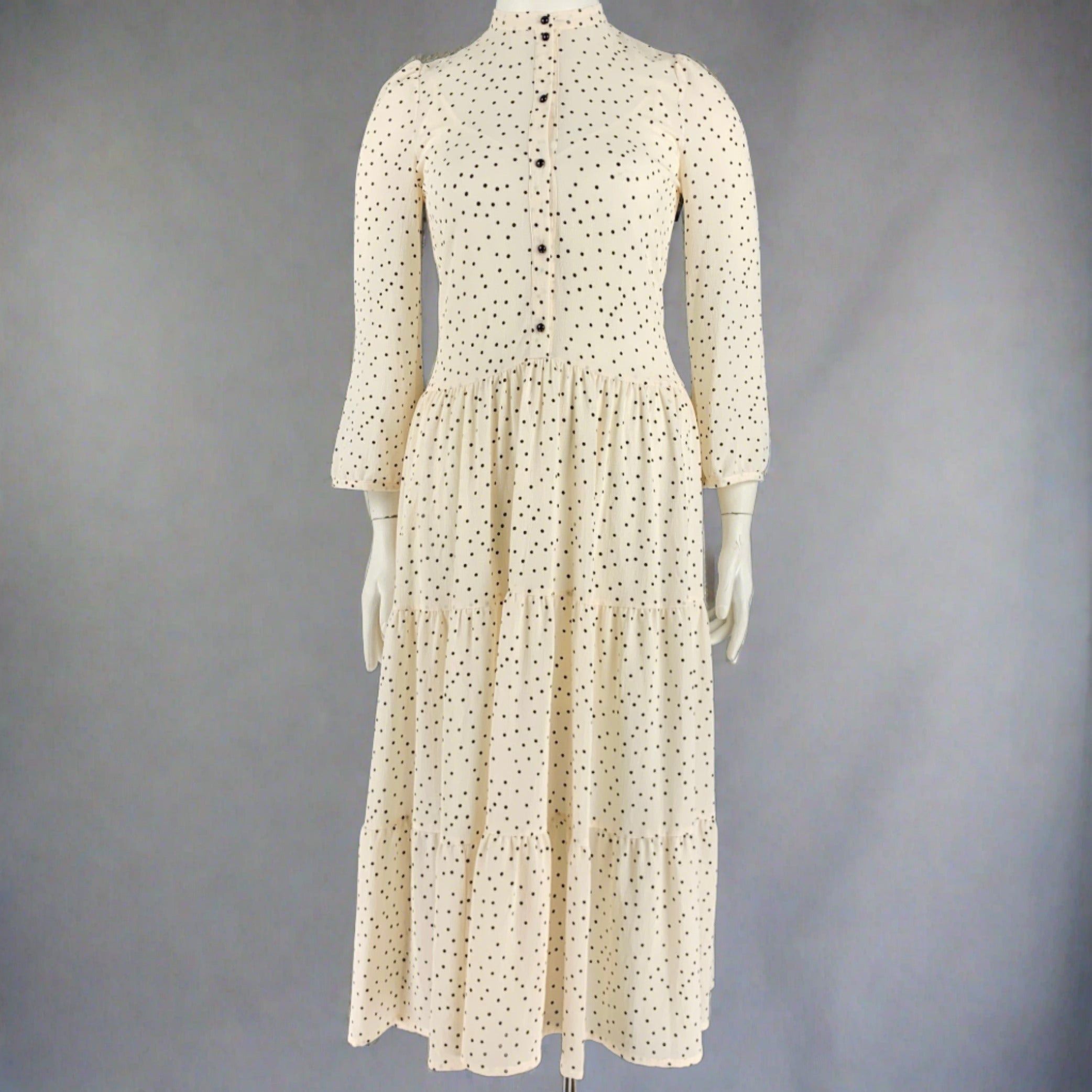 image of Baum Und Pferdgarten Beige Black Polyester Blend Dots Aline Dress, Women's (Size Large)
