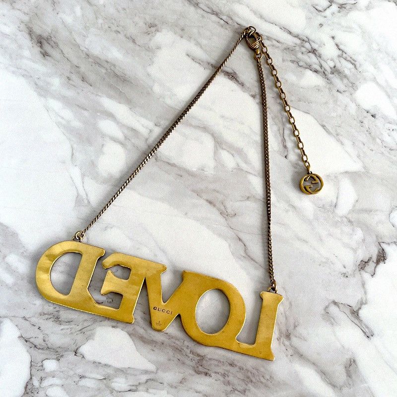 Gucci Gucci Gold Metal Necklace with Loved Pendant Multicolor Size ONE SIZE - 8 Thumbnail