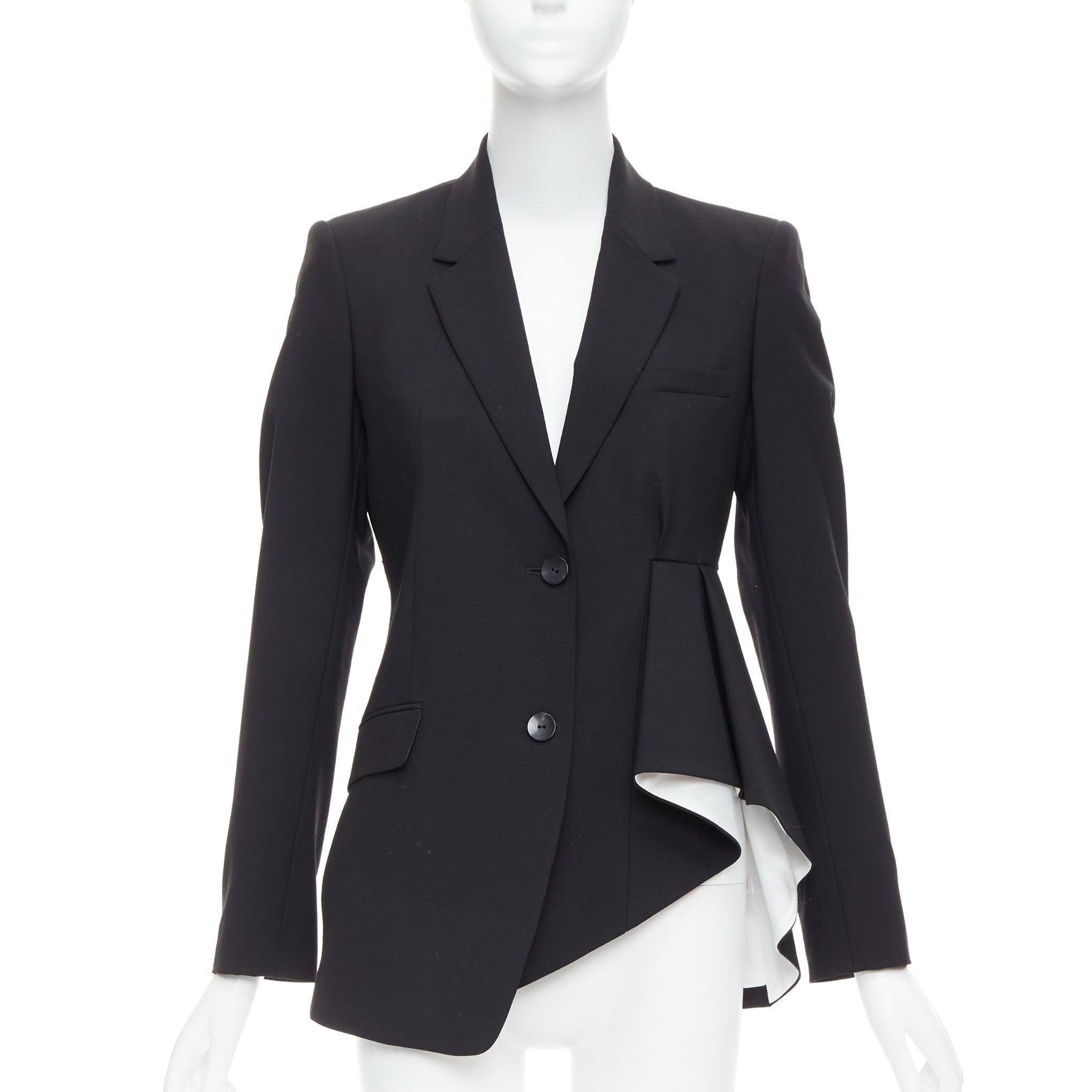 Theory THEORY black virgin wool blend cascade drape pleated side blazer US2 S Size S / US 4 / IT 40 - 1 Thumbnail