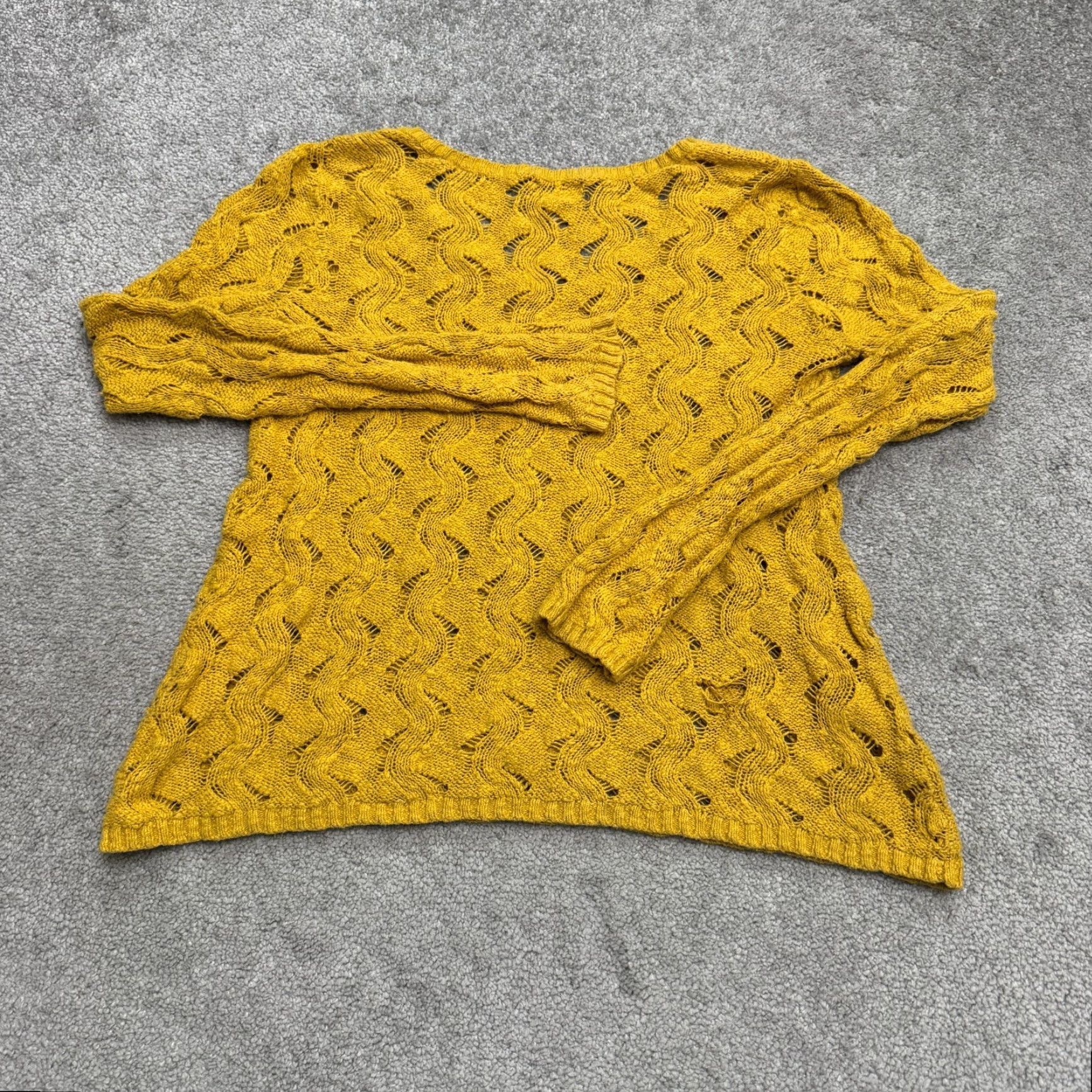 Lucky Brand Lucky Brand Crochet Pullover Sweater Womens L Yellow Open Knit V-Neck Bohemian Classic Size L / US 10 / IT 46 - 2 Thumbnail