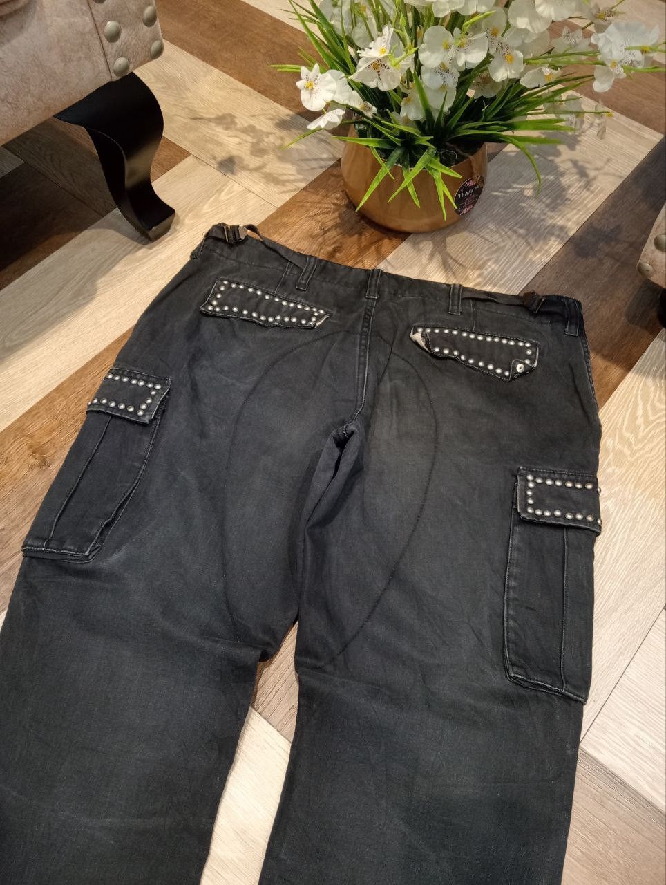 Japanese Brand POWER TO THE PEOPLE JAPAN FADED BLACK STUDDED CARGO PANTS Size US 36 / EU 52 - 9 Thumbnail