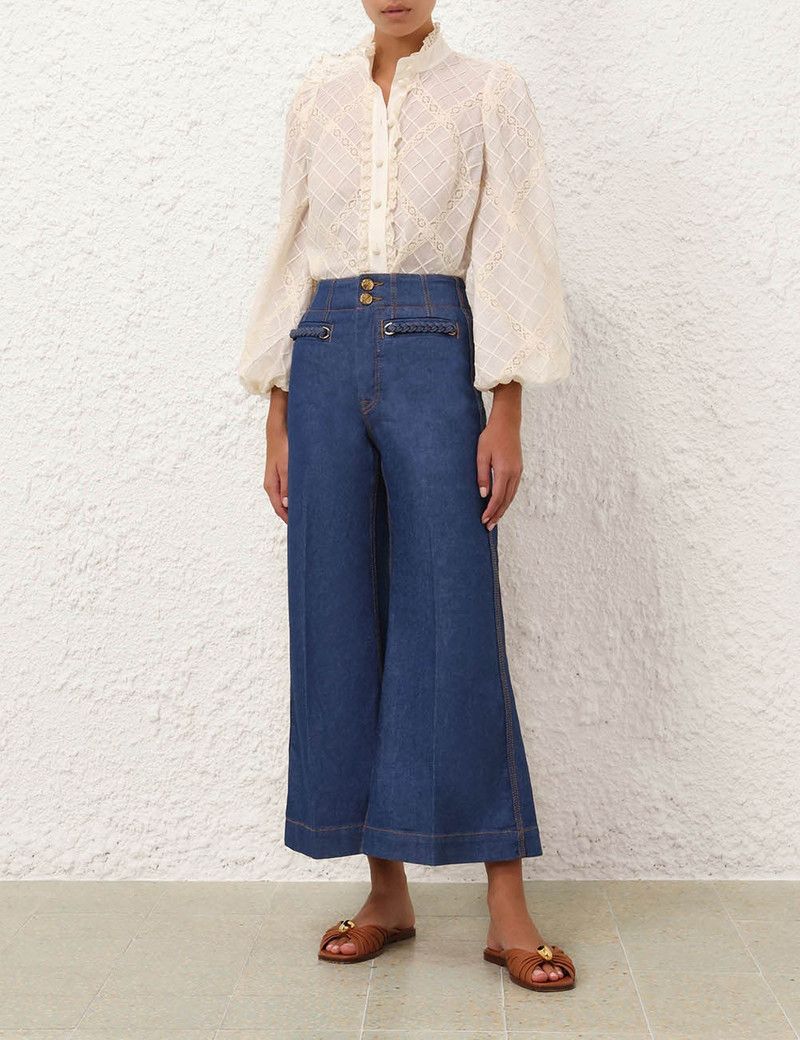 Zimmermann oc11z0226 Tallow Lace Trim Shirt In Ivory Size M / US 6-8 / IT 42-44 - 7 Thumbnail