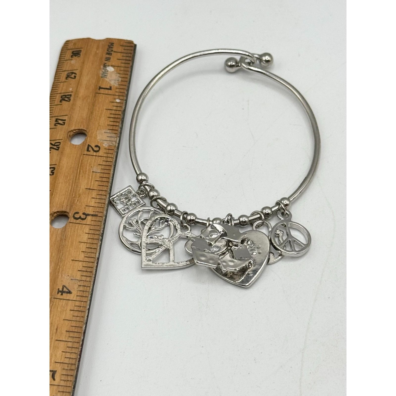 Other Peace heart charm bangle silver bracelet Size ONE SIZE - 4 Thumbnail