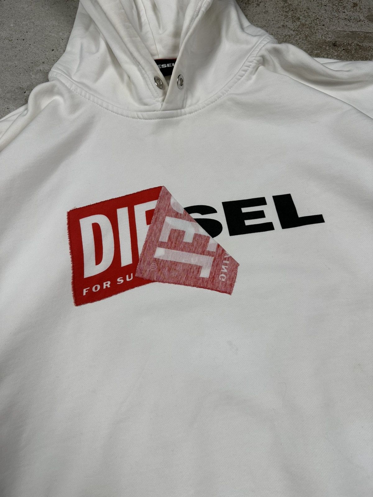 Diesel × Vintage Vintage Y2K Diesel Hybrid Logo White Boxy Hoodie Sweatshirt Size US L / EU 52-54 / 3 - 6 Thumbnail