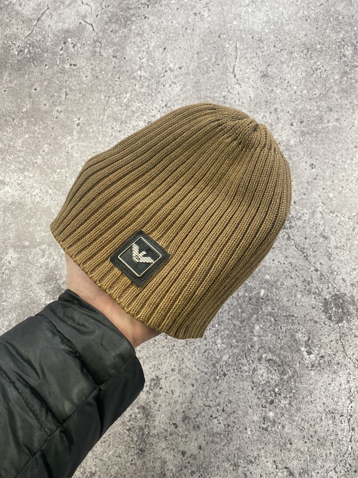 Armani × Emporio Armani EMPORIO ARMANI JAPANESE Y2K BIG LOGO STYLE BEANIE HAT BROWN Size ONE SIZE - 3 Thumbnail