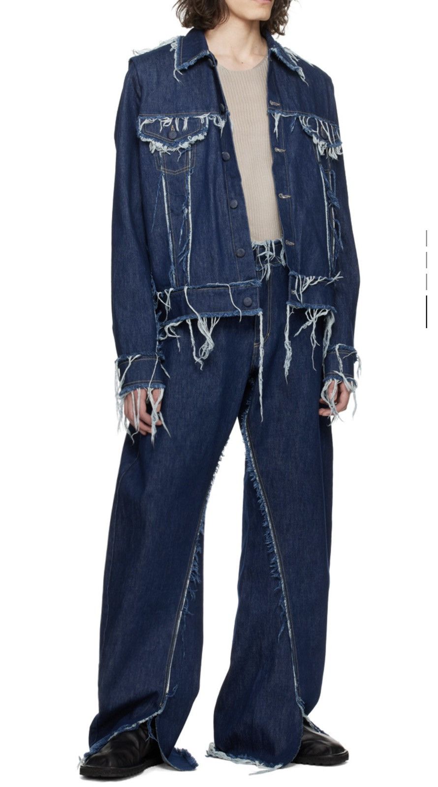Bianca Saunders Blue Clash of Clans Edition Frayed Stripe Denim Jacket Size US XL / EU 56 / 4 - 4 Thumbnail