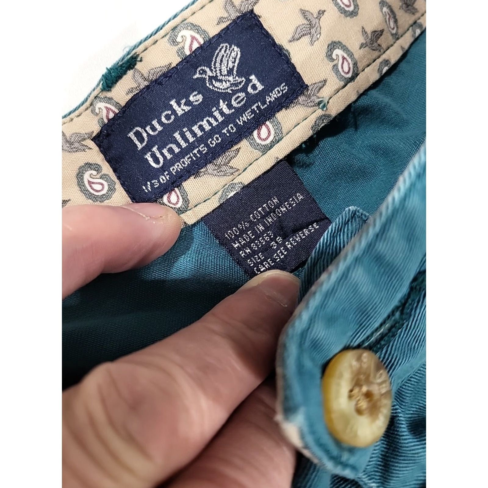 Vintage VINTAGE Ducks Unlimited Chino Pants Mens Pleated 38" x 32" Green Cotton EUC Size US 38 / EU 54 - 6 Thumbnail