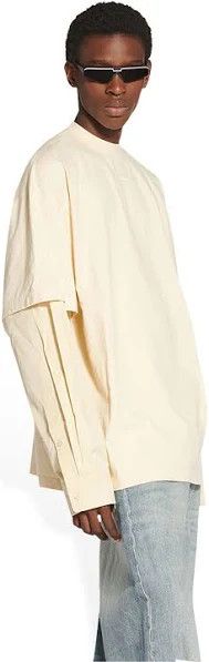 Balenciaga o1mt1gz1124 Back Hem Layered T-Shirt in Cream Size US M / EU 48-50 / 2 - 2 Thumbnail