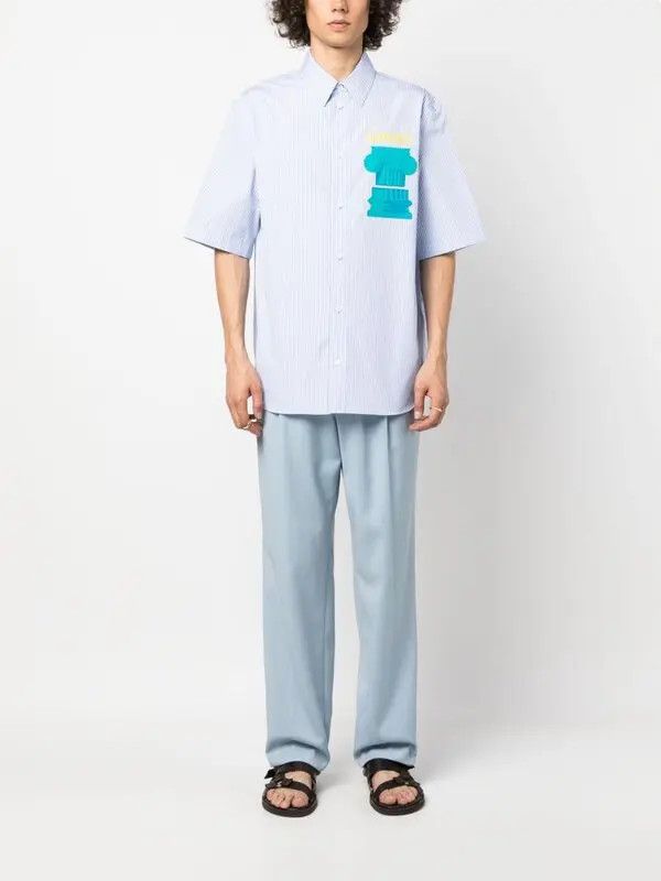 Versace o1y0525 Logo Striped Shirt in Sky Blue Size US M / EU 48-50 / 2 - 5 Thumbnail