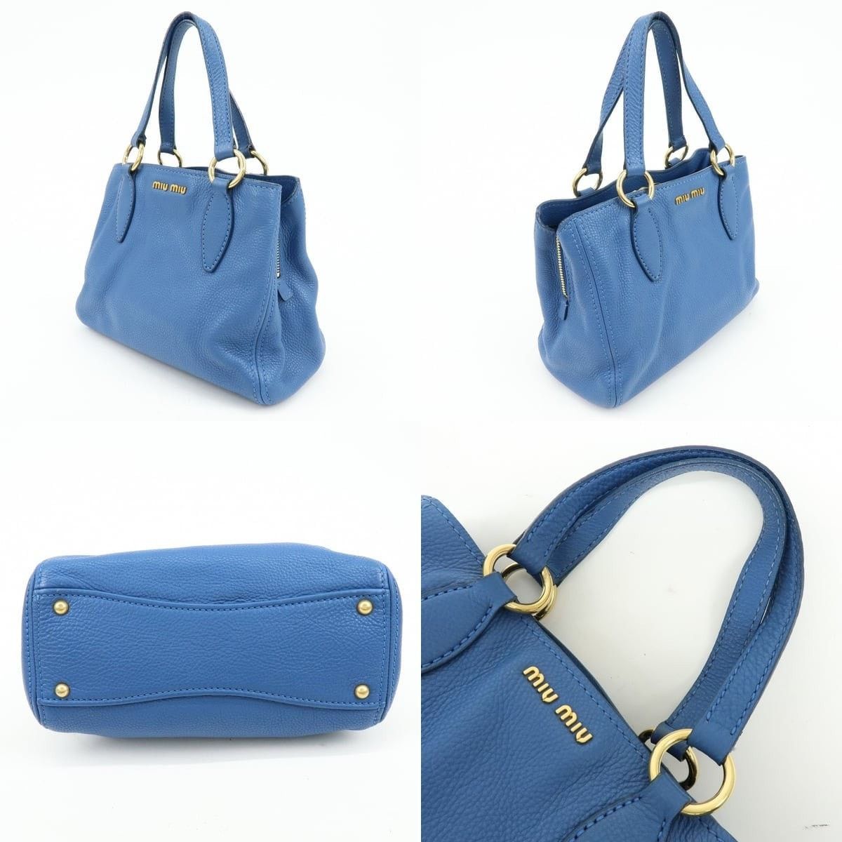 Miu Miu Miu Miu Logo Calfskin Shoulder Bag Blue Size ONE SIZE - 3 Thumbnail