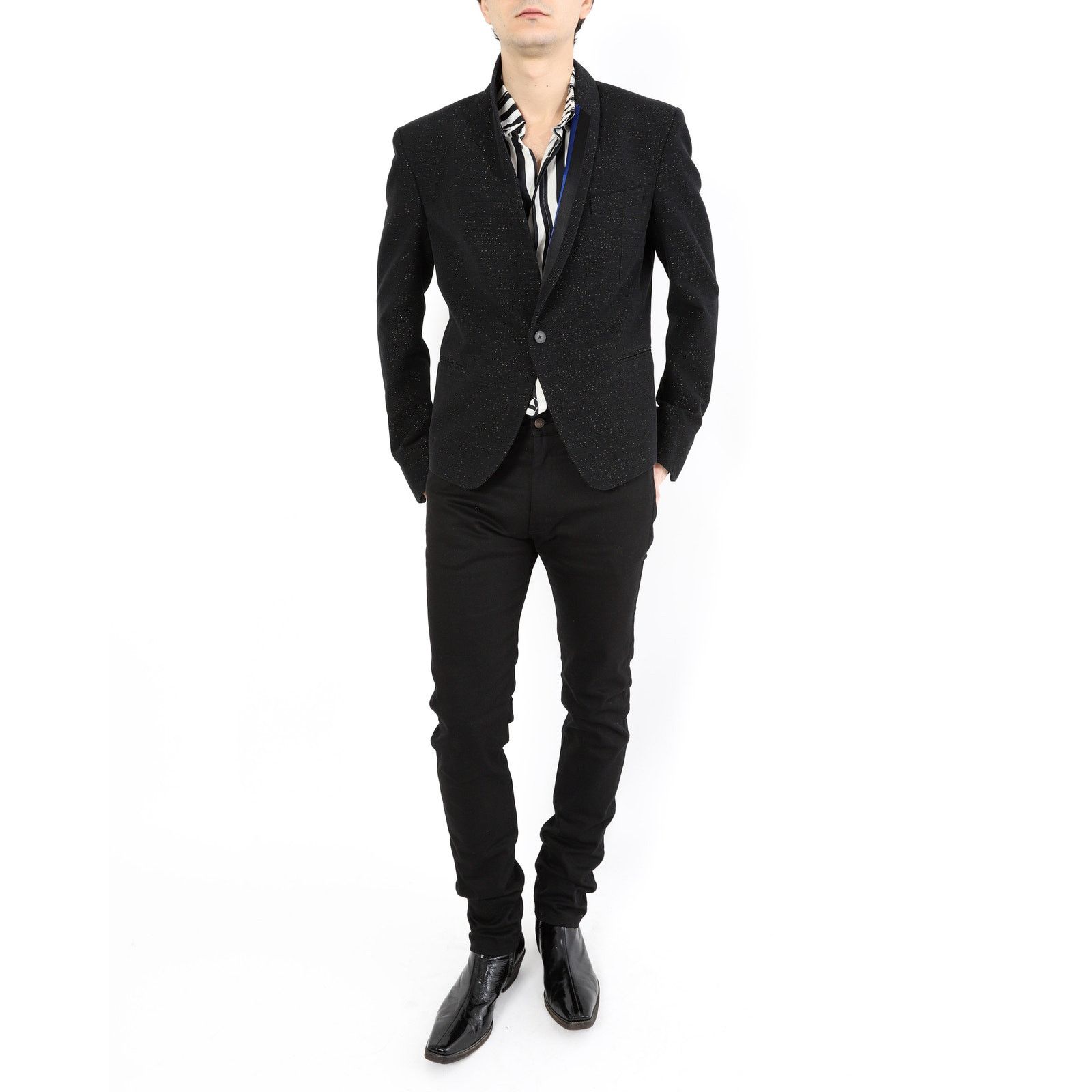 Haider Ackermann SS17 Shawl Collar Blazer in Black Metallic Wool Size 50R - 3 Thumbnail
