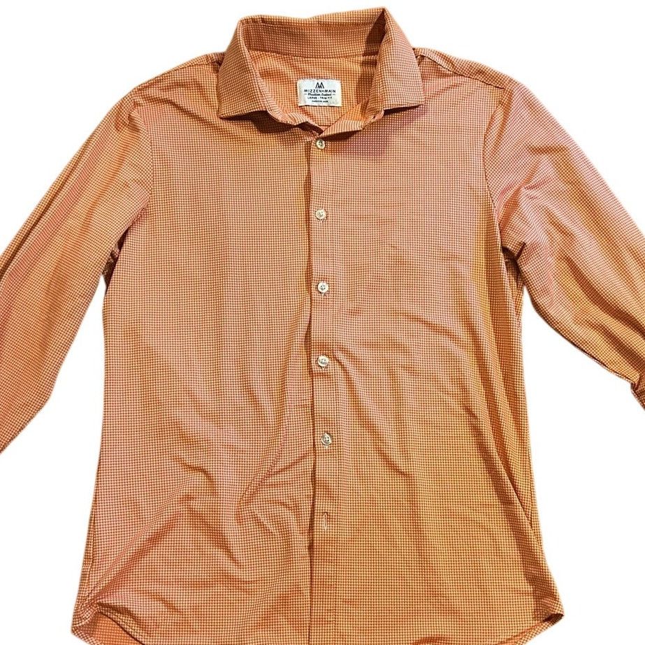 Mizzen+Main Mizzen+Main Trim Fit Orange Check Dress Shirt Mens Large USA Size US L / EU 52-54 / 3 - 5 Thumbnail