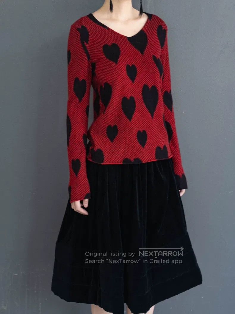 Comme Des Garcons Red and black heart wool knitted sweater