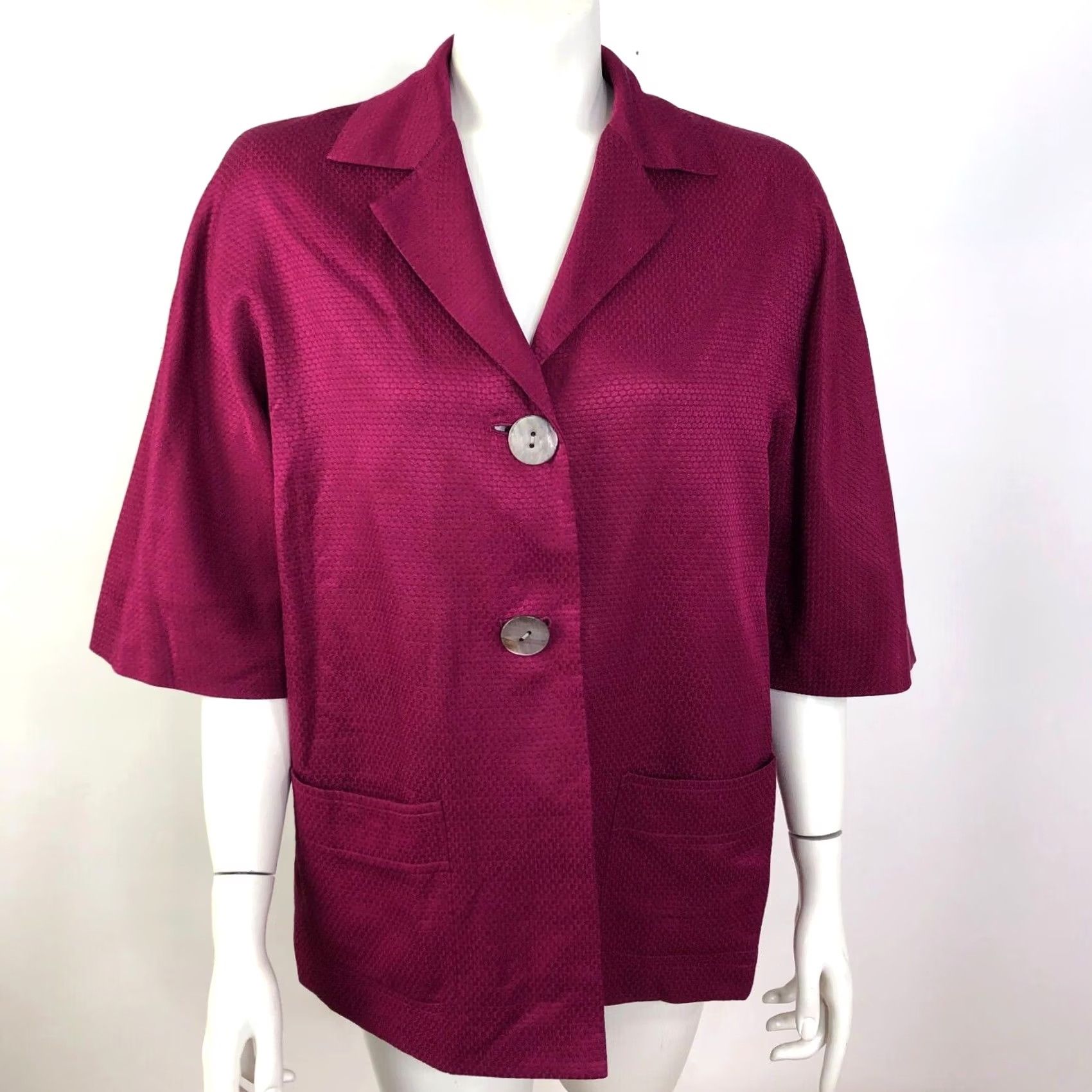 J. Jill J.Jill Blazer Silk Blend Two Button Office Jacket Red Purple / Women / Blazer / M / Regular / Button / Solid / Dressy / Business / Formal / Workwear Size M / US 6-8 / IT 42-44 - 2 Thumbnail