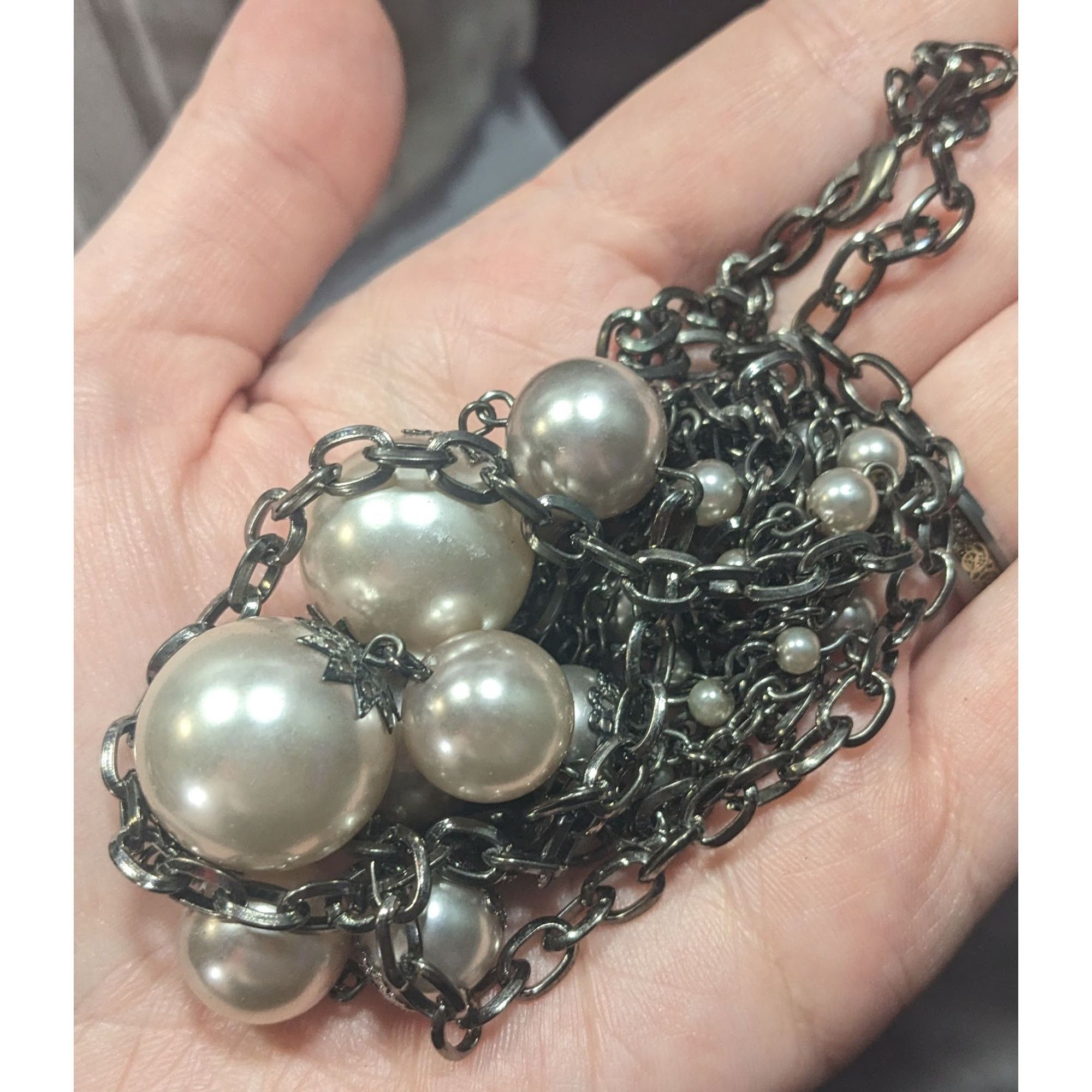 Other Glam Goth Faux Pearl Gunmetal Tone Statement Necklace Size ONE SIZE - 3 Thumbnail