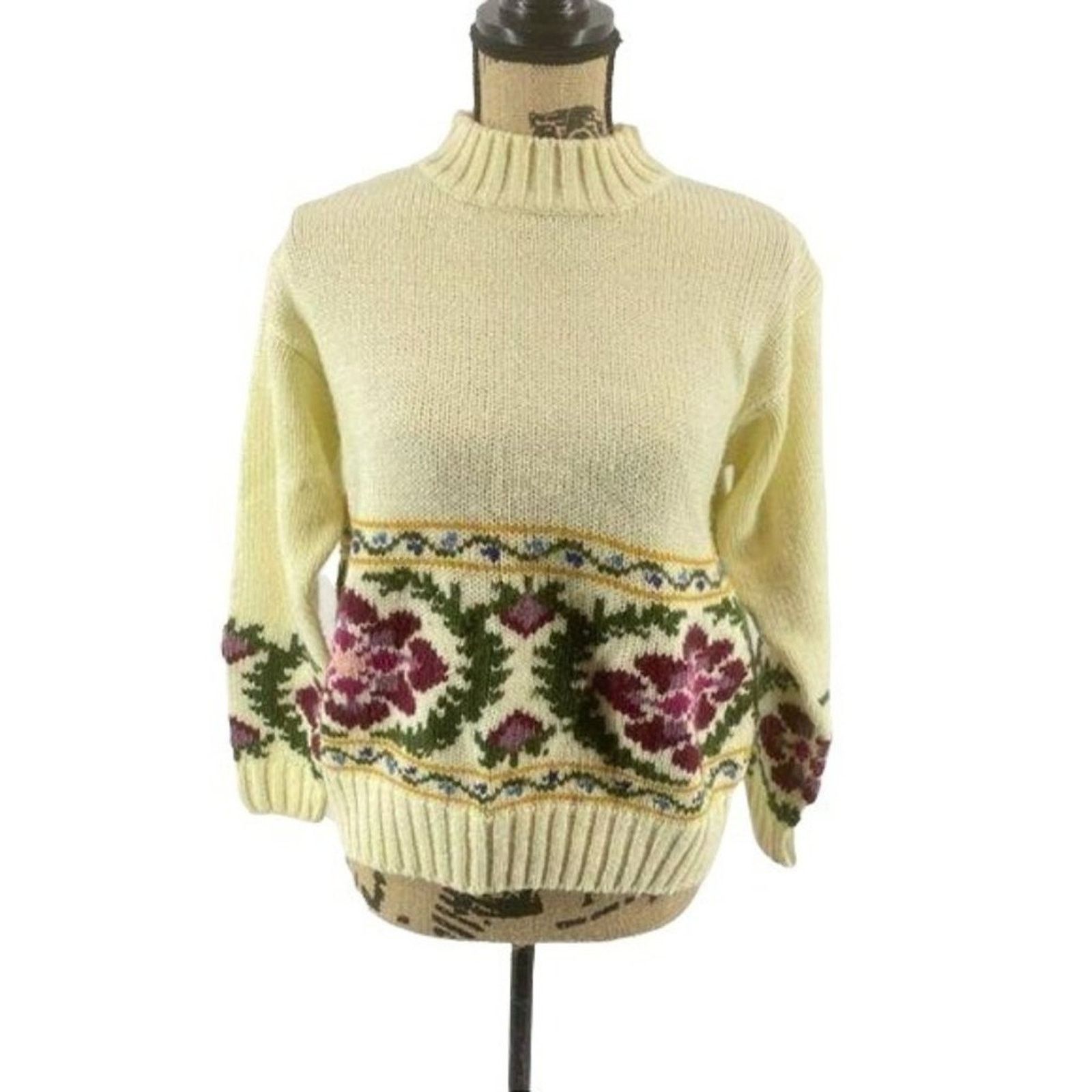 Worthington Vintage Worthington Womens Sweater Floral Cream Medium Size M / US 6-8 / IT 42-44 - 1 Thumbnail
