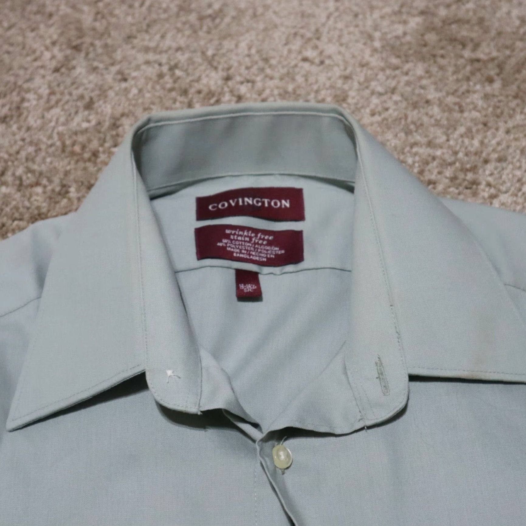 Vintage VINTAGE Covington Men's Short Sleeve Dress Shirt 14.5 Green Wrinkle-Free Casual Business Size 36R - 3 Thumbnail