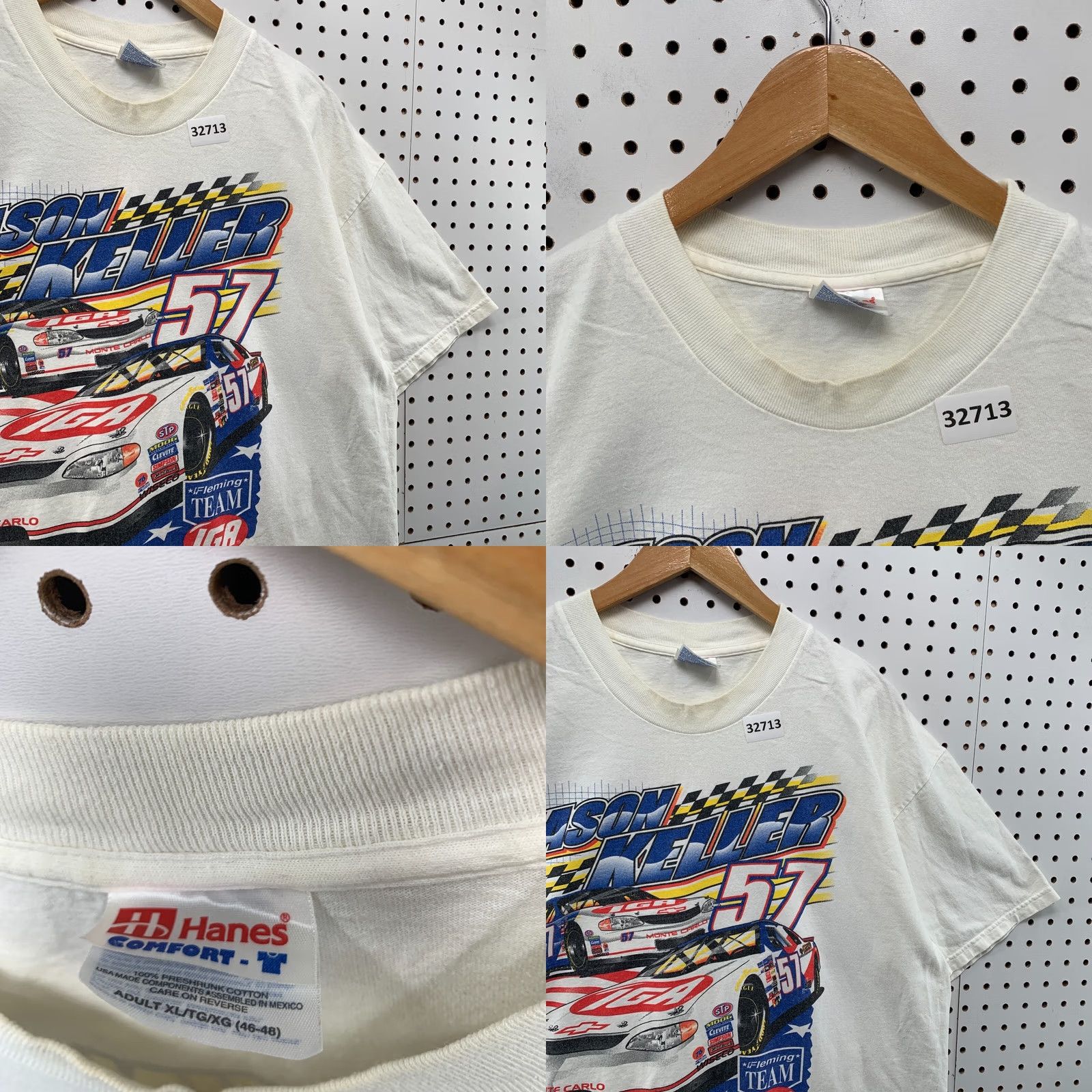 Hanes VINTAGE Jason Keller IGA SHirt WHite Mens XL Car Racing Distressed 24x29.5 Size US XL / EU 56 / 4 - 9 Thumbnail