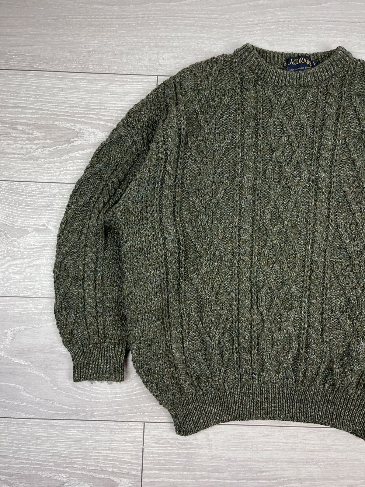 Vintage Acorn England Vintage 80s Cable Knit Wool Fisherman Sweater Size US L / EU 52-54 / 3 - 3 Thumbnail