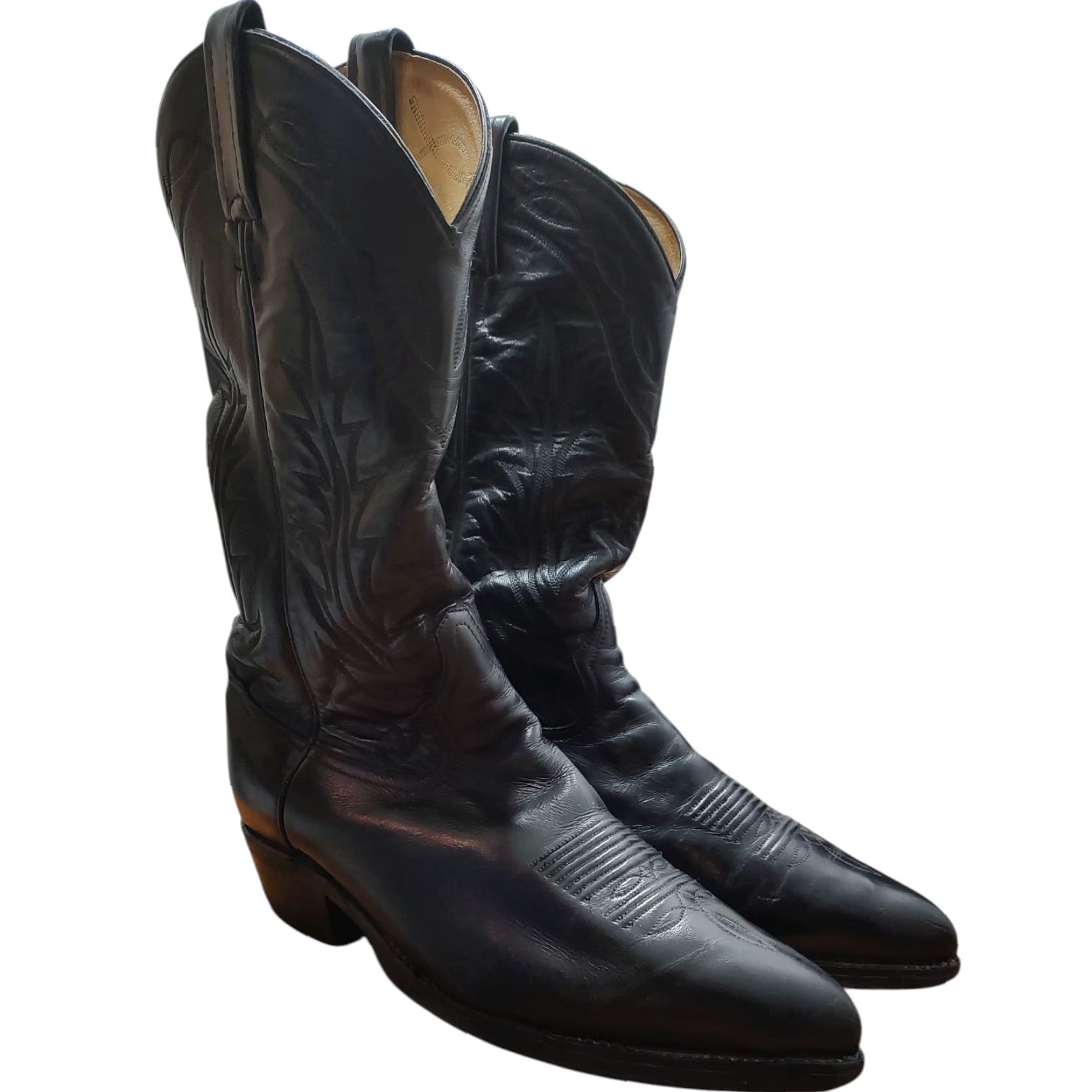 Tony Lama VINTAGE Tony Lama Men's Style 2995 Boots Western Casual Wedding 10 D Black Leather Cowboy Mid-Calf Size US 10 / EU 43 - 3 Thumbnail