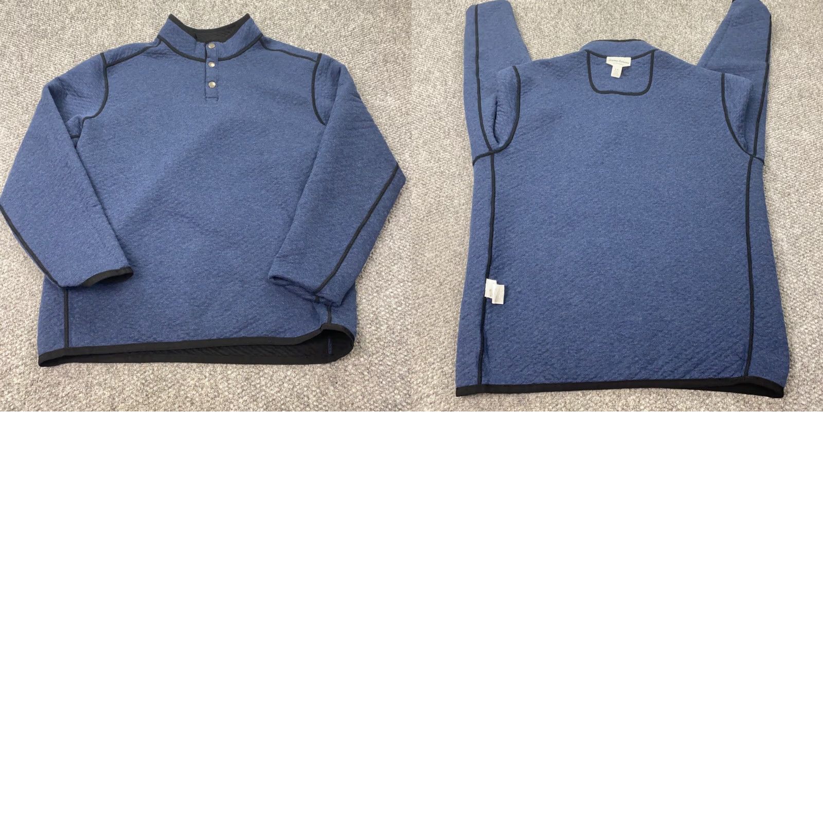 Tommy Bahama Tommy Bahama Reversible Sweater Mens Large Blue Embroidered Pullover 1/4 Snap Mock Neck Casual Travel Hiking Nature Outdoor Knit Pullover Mens L Blue Size US L / EU 52-54 / 3 - 10 Thumbnail