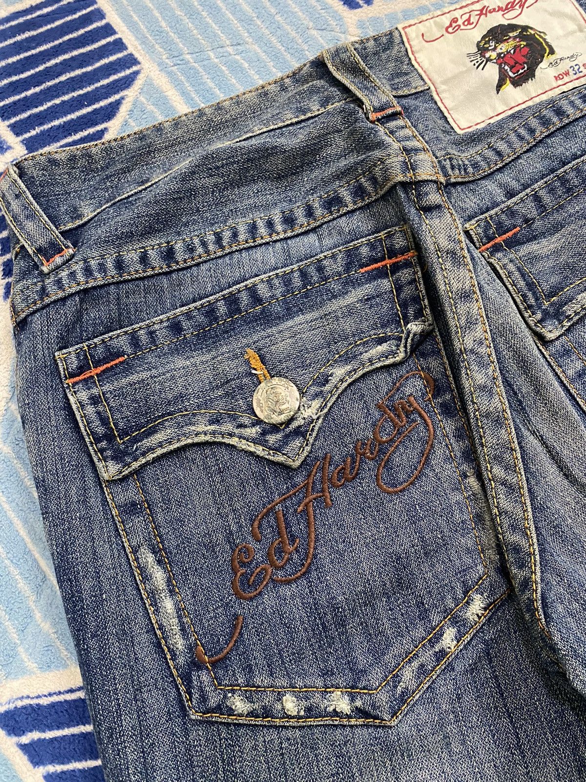 Christian Audigier × Ed Hardy × Japanese Brand Crazy Vintage 90s Edhardy Tiger Head Embroidery Jeans Size US 34 / EU 50 - 5 Thumbnail