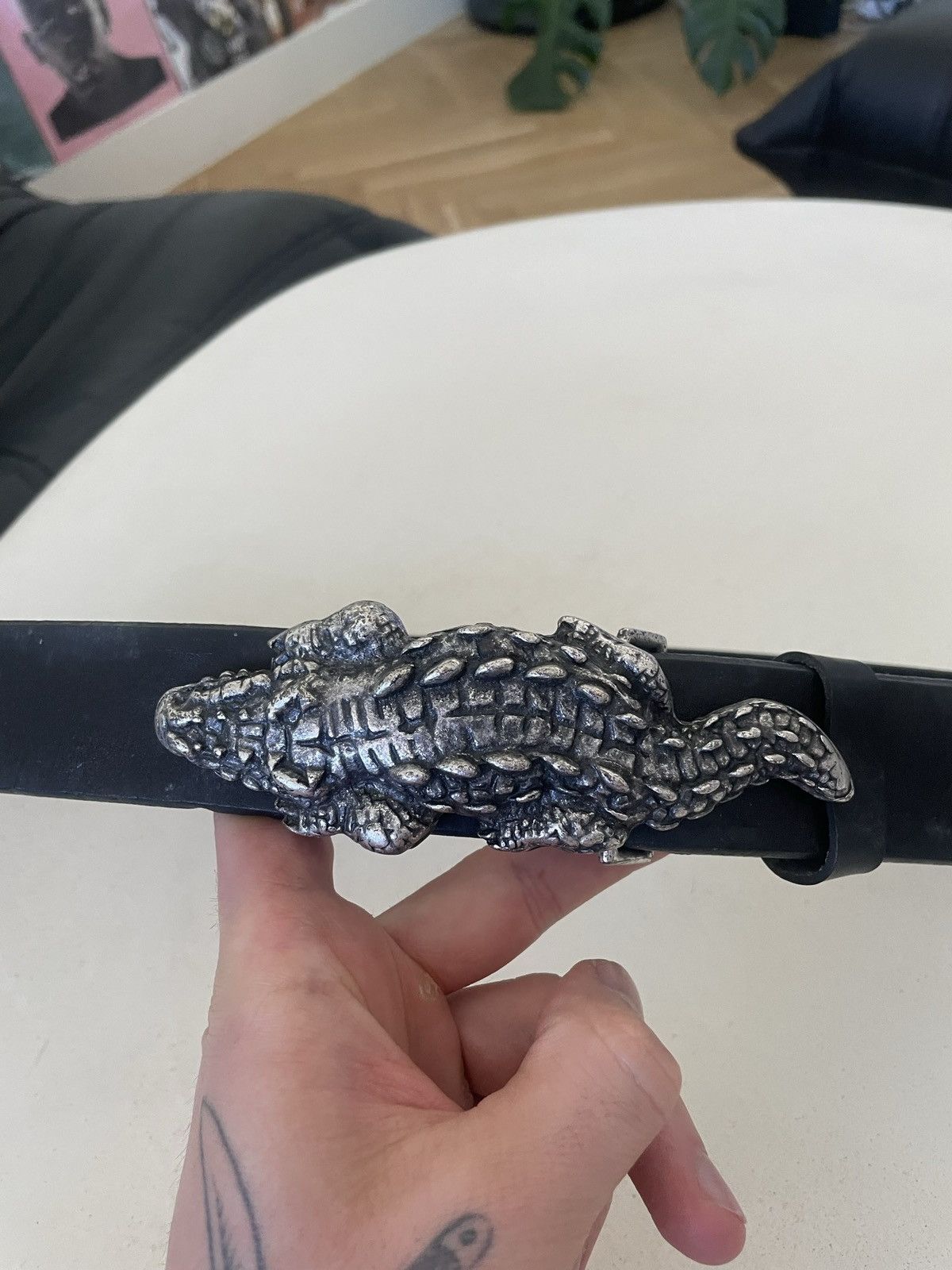 Vintage Vintage Avant Garde Black Leather Belt Crocodile Drip Rare Size ONE SIZE - 2 Thumbnail