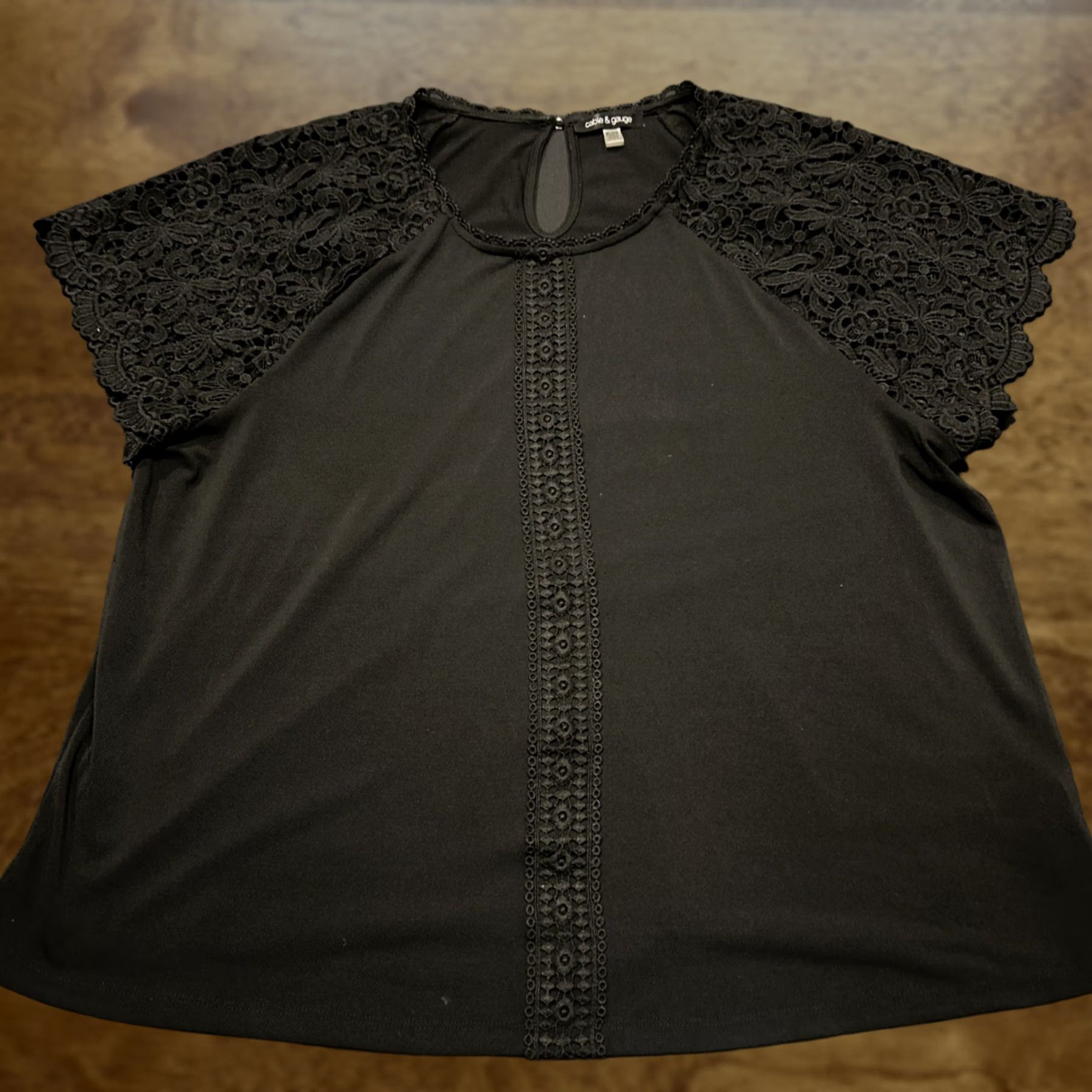 Vintage Cable & Gauge Women Blouse Crewneck Lace Trim Flutter Sleeve Black XL Size XL / US 12-14 / IT 48-50 - 1 Thumbnail